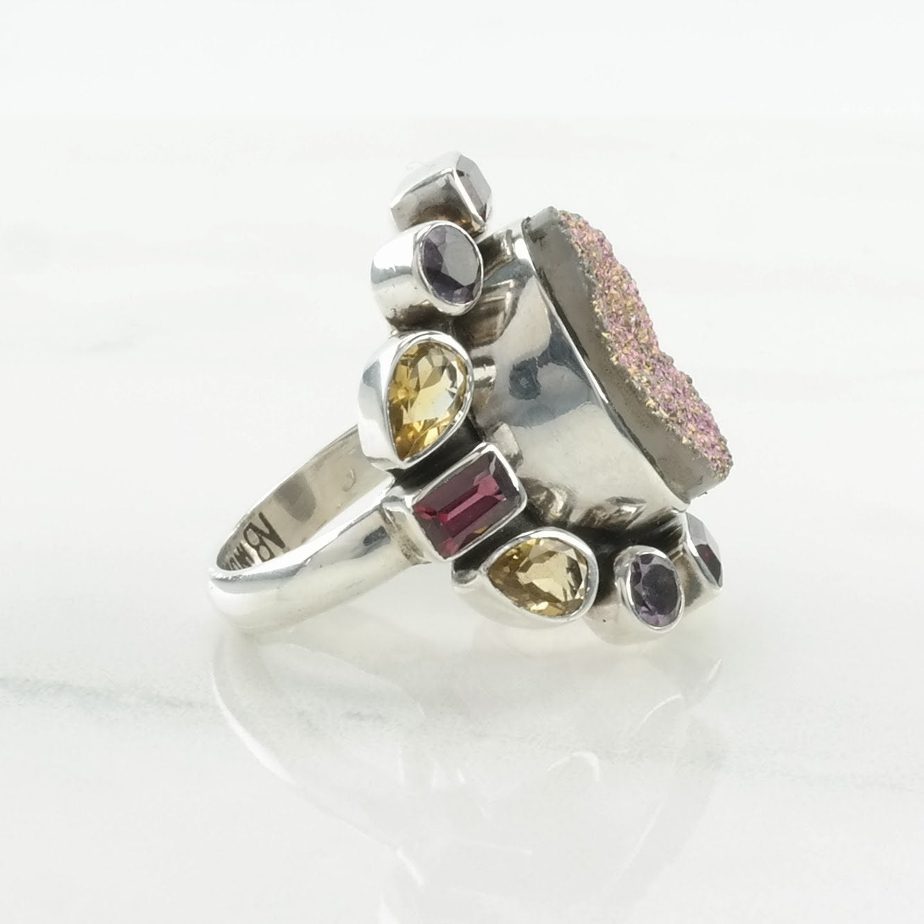 Vintage Nicky Butler Silver Ring Quartz, Garnet, Amethyst, Citrine Cluster Sterling Size 7