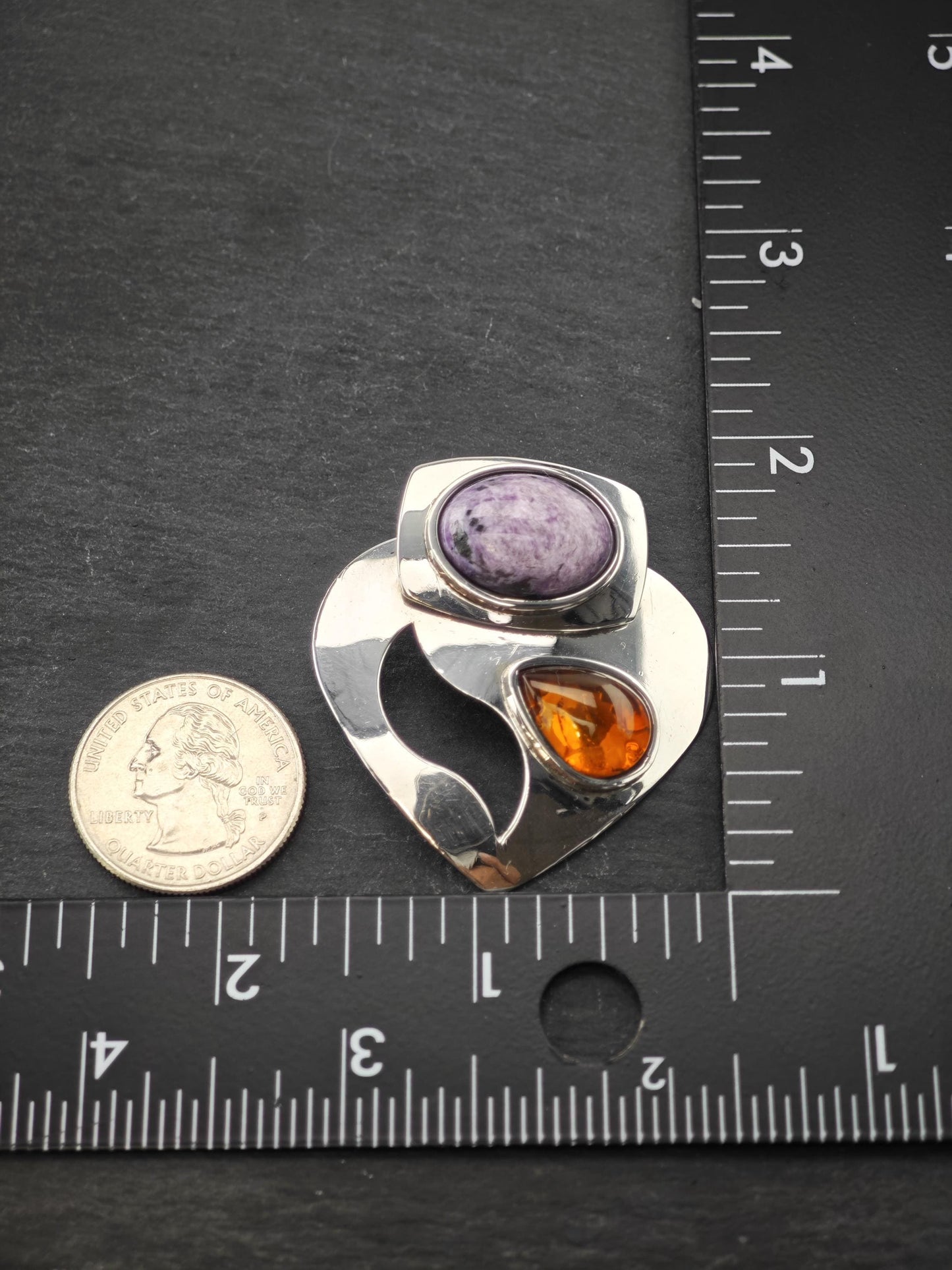 DTR Charoite & Amber Sterling Silver Pendant