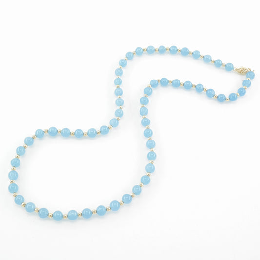 Vintage Dyed Quartz Bead 14K Gold 6mm Necklace