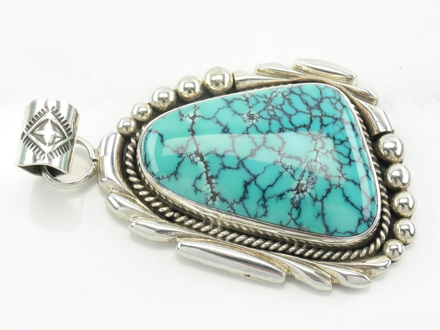 Vintage Aaron Toadlena Spiderweb Turquoise Sterling Silver Pendant