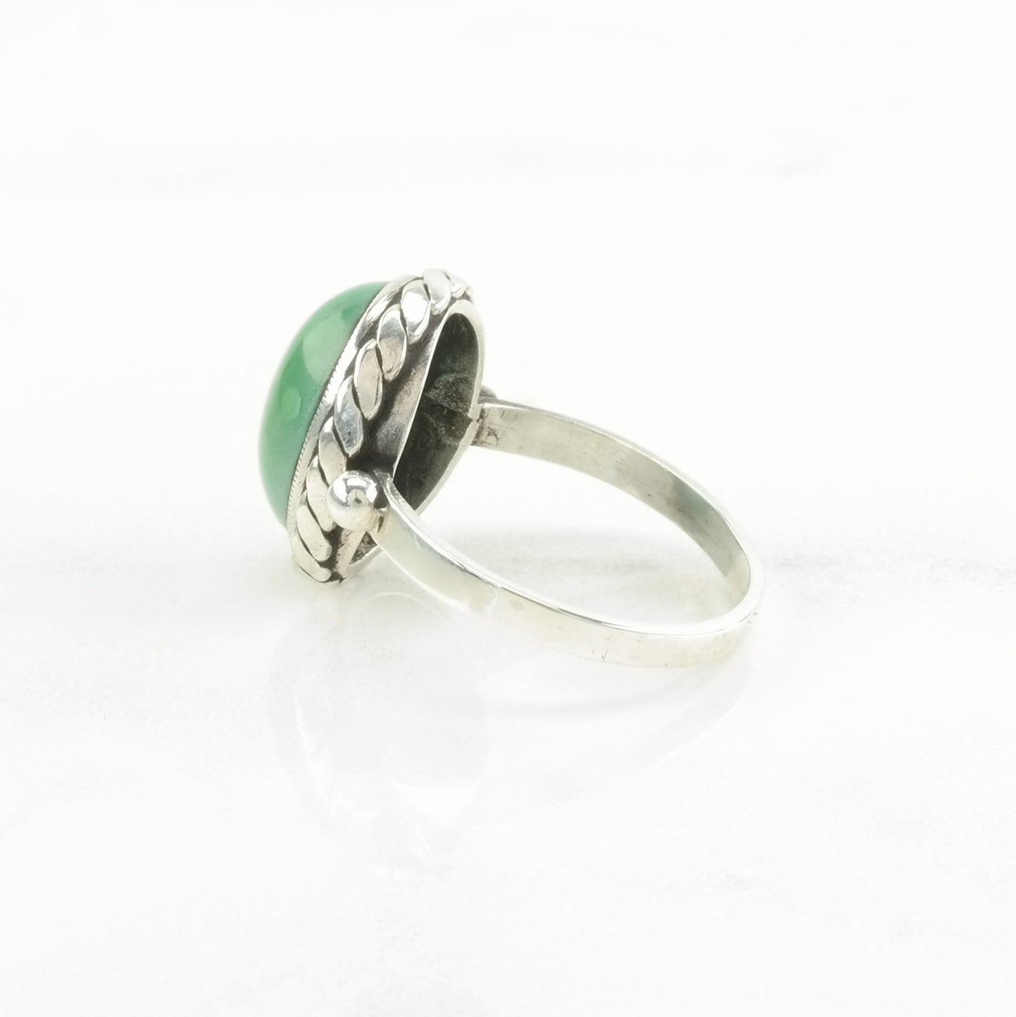 Vintage Sterling Silver Ring Turquoise Rope Detail Green Size 7 1/2