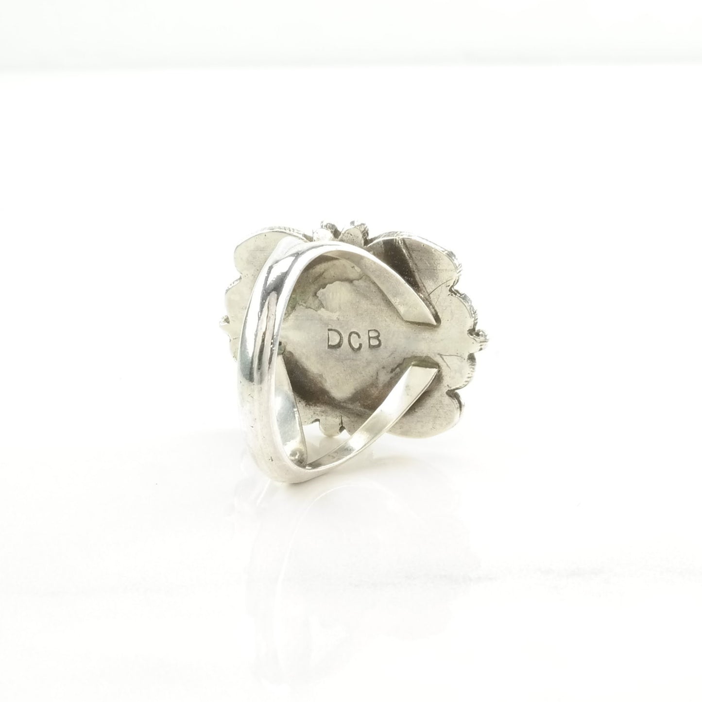 Vintage Southwest Silver Ring Turquoise Scroll Detail Sterling Blue Size 8 1/4