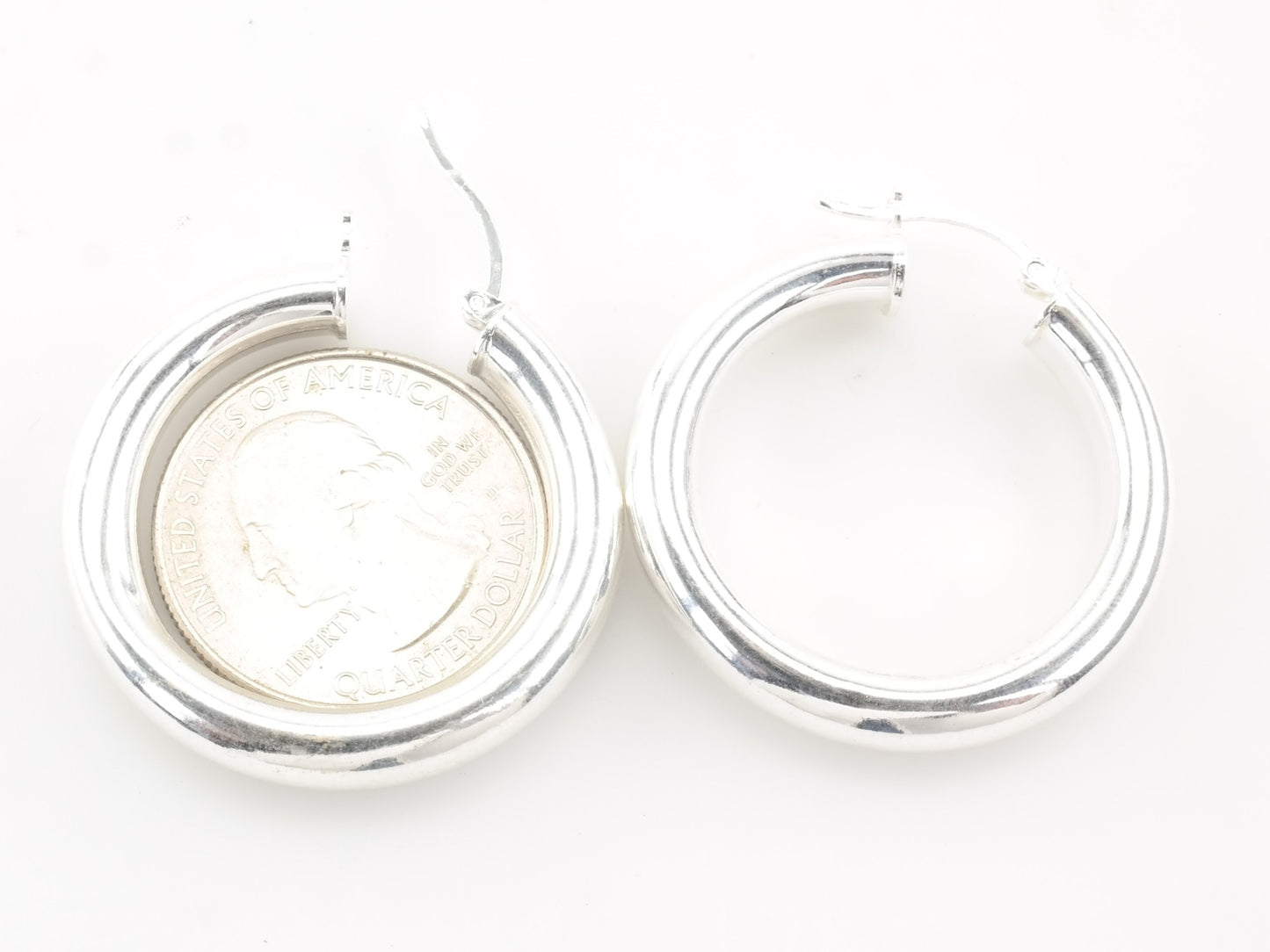 Sterling Silver 5mm Thick Earrings Hoop 1 1/4"