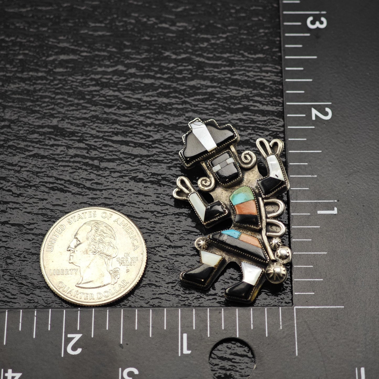 Zuni Sterling Silver Brooch Kachina Gemstone Inlay