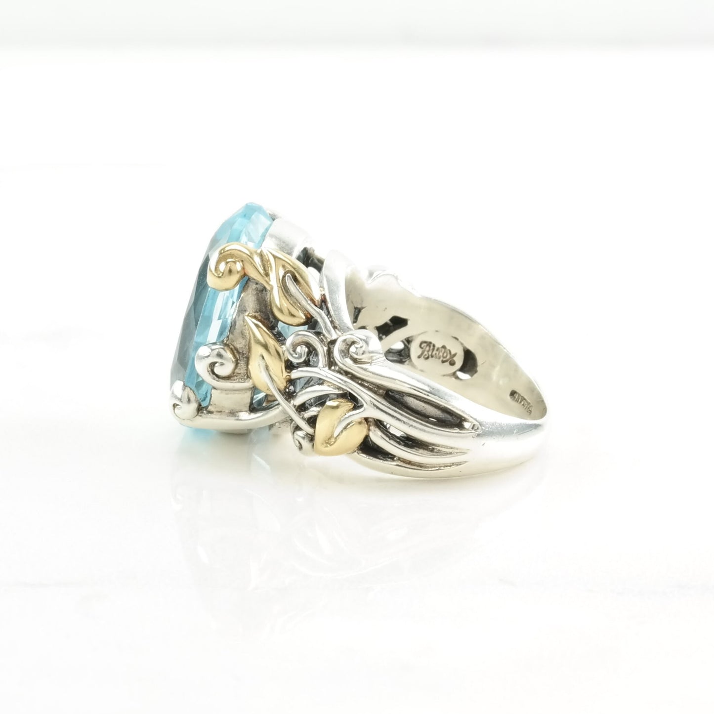 Barbara Bixby Silver Ring Topaz 18K Gold Accent, Leaf Sterling Sky Blue Size 7