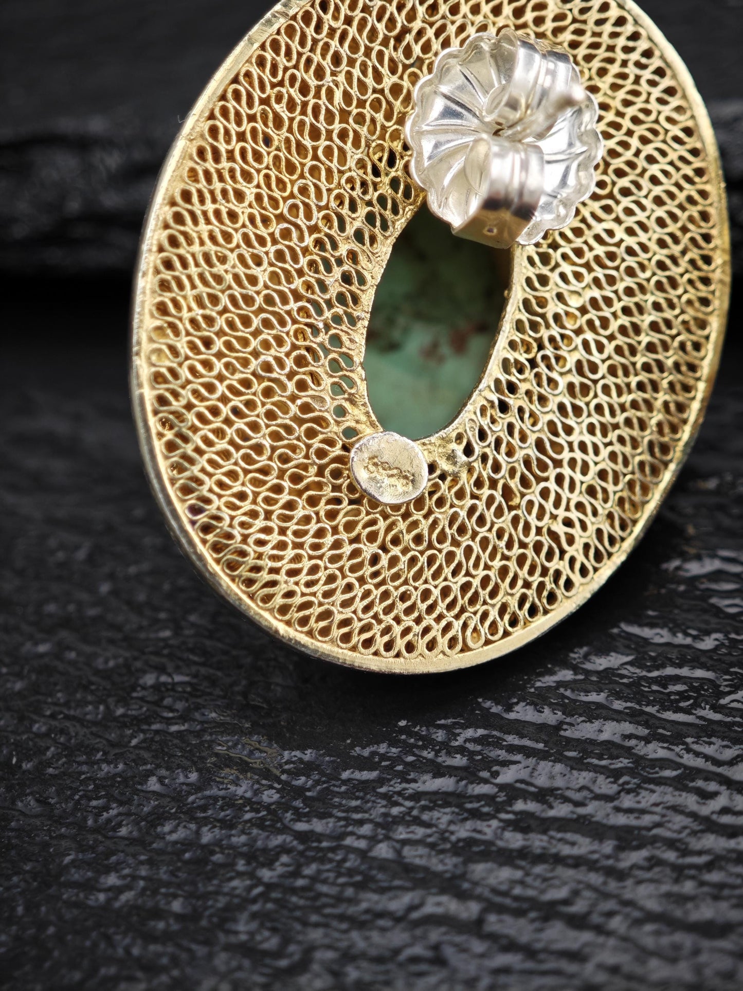 Chinese Export Turquoise, Vermeil Enamel Sterling Silver Stud Earrings