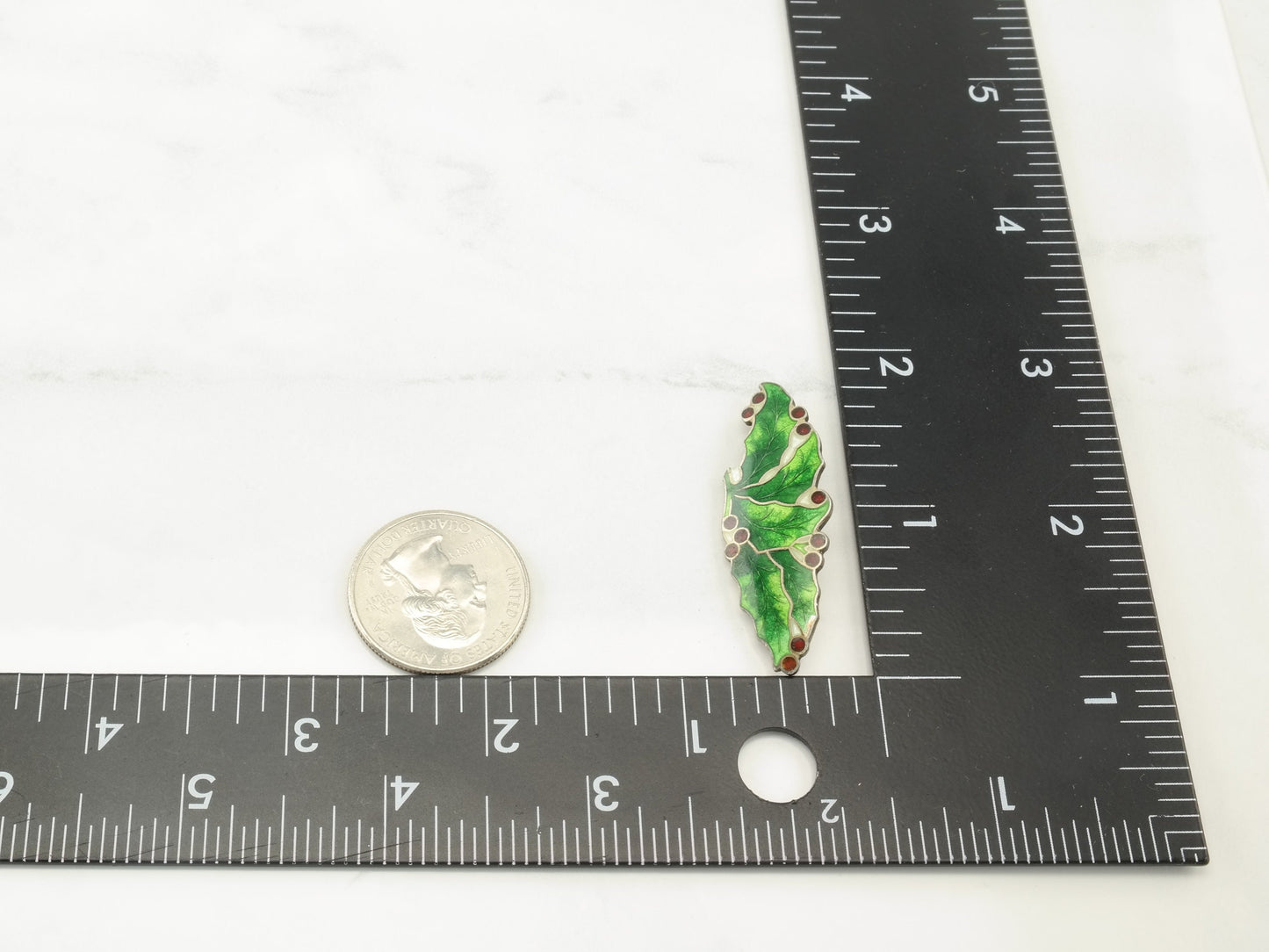 Sterling Silver Holly Berry Cloisonne Enamel Leaf Brooch B1466