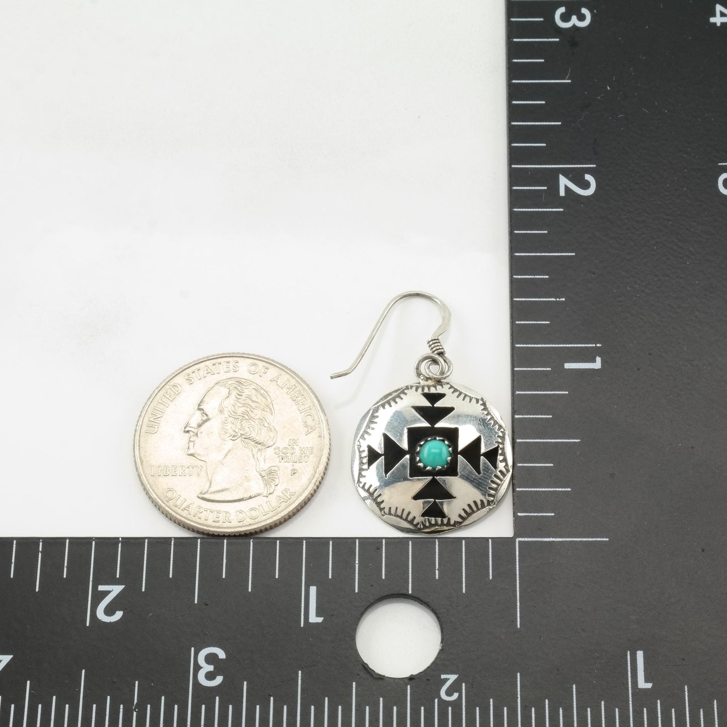 Vintage Native American Turquoise Stamped Sterling Silver Fish Hook Earrings