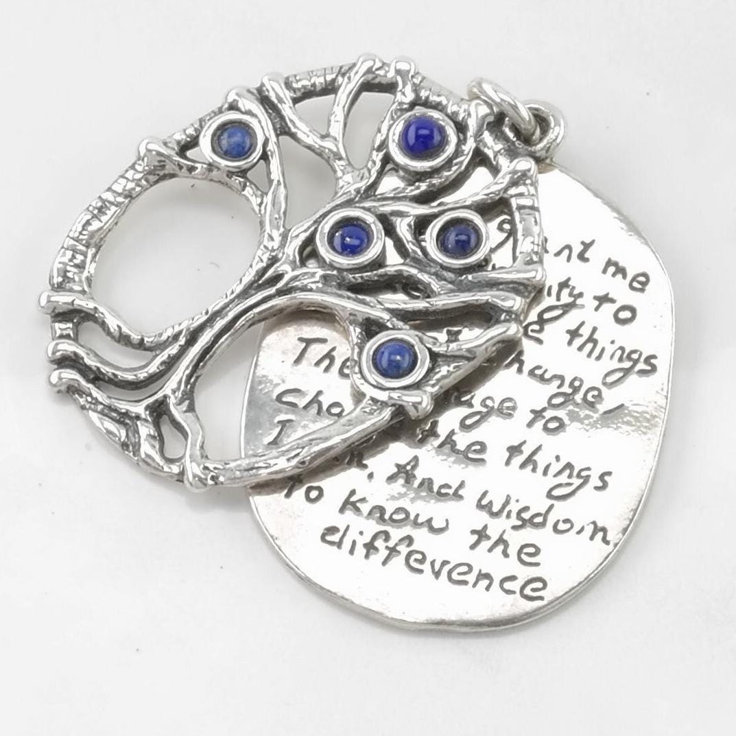 Vintage Lapis Lazuli Tree of Life, Prayer Sterling Silver Pendant