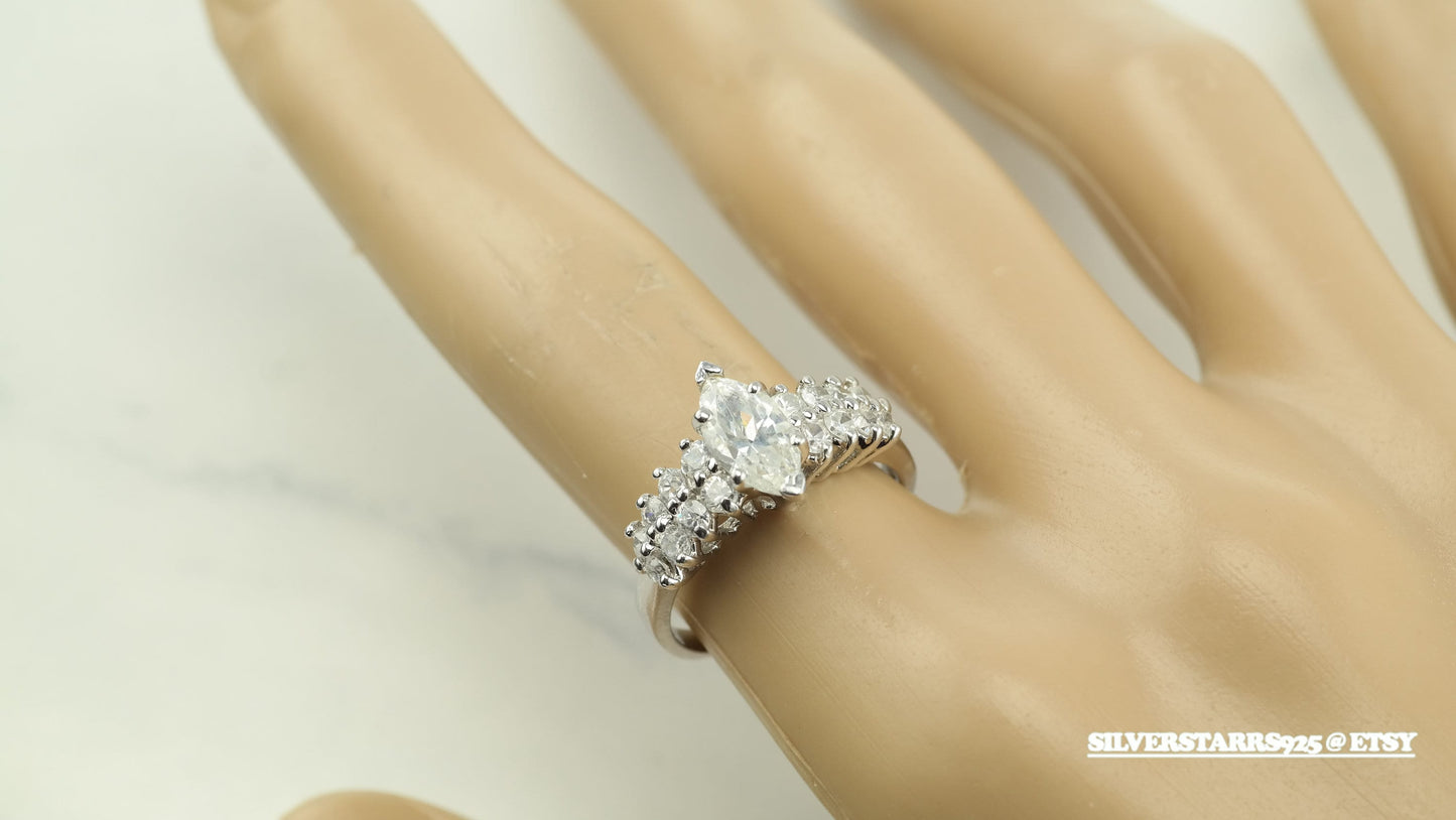 Vintage Sterling Silver Engagement AAA CZ Ring Size 7