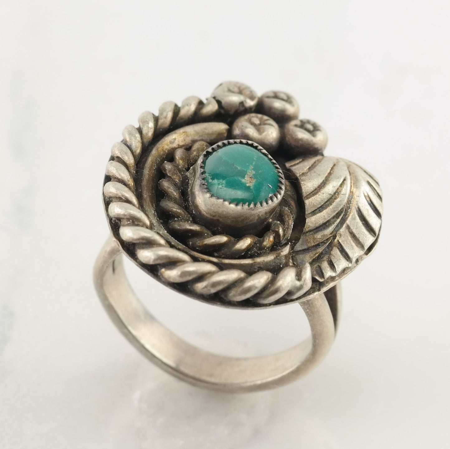 Vintage Native American Silver Ring Turquoise Triangle Sterling Size 6