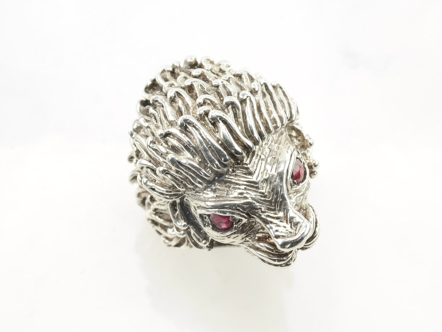 Vintage Sterling Silver Ring Ruby Lion Red Size 8 3/4