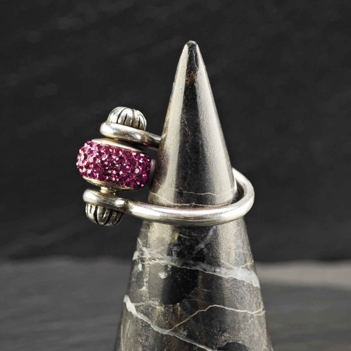 Vintage Whimsy Pink Stone Rotating Bead Sterling Silver Ring Sz 4 1/2 R6835