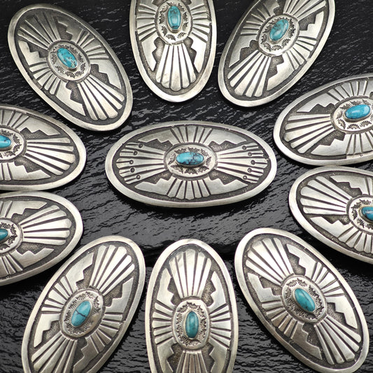 Navajo Turquoise Overlay Belt Buckle and Conchos Sterling Silver