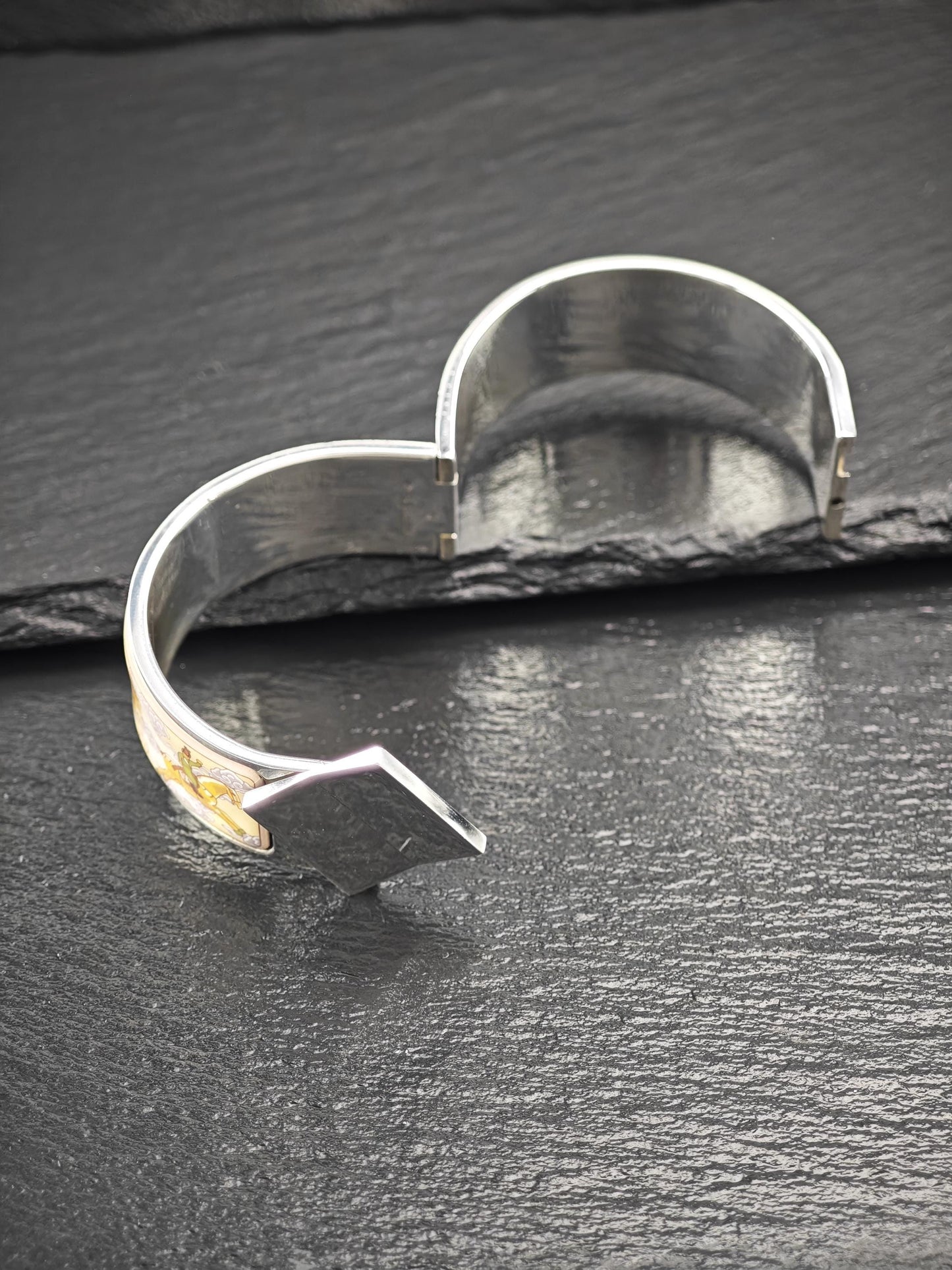 Rare Hermes Equestrian Bangle Bracelet Sterling Silver Porcelain Vintage
