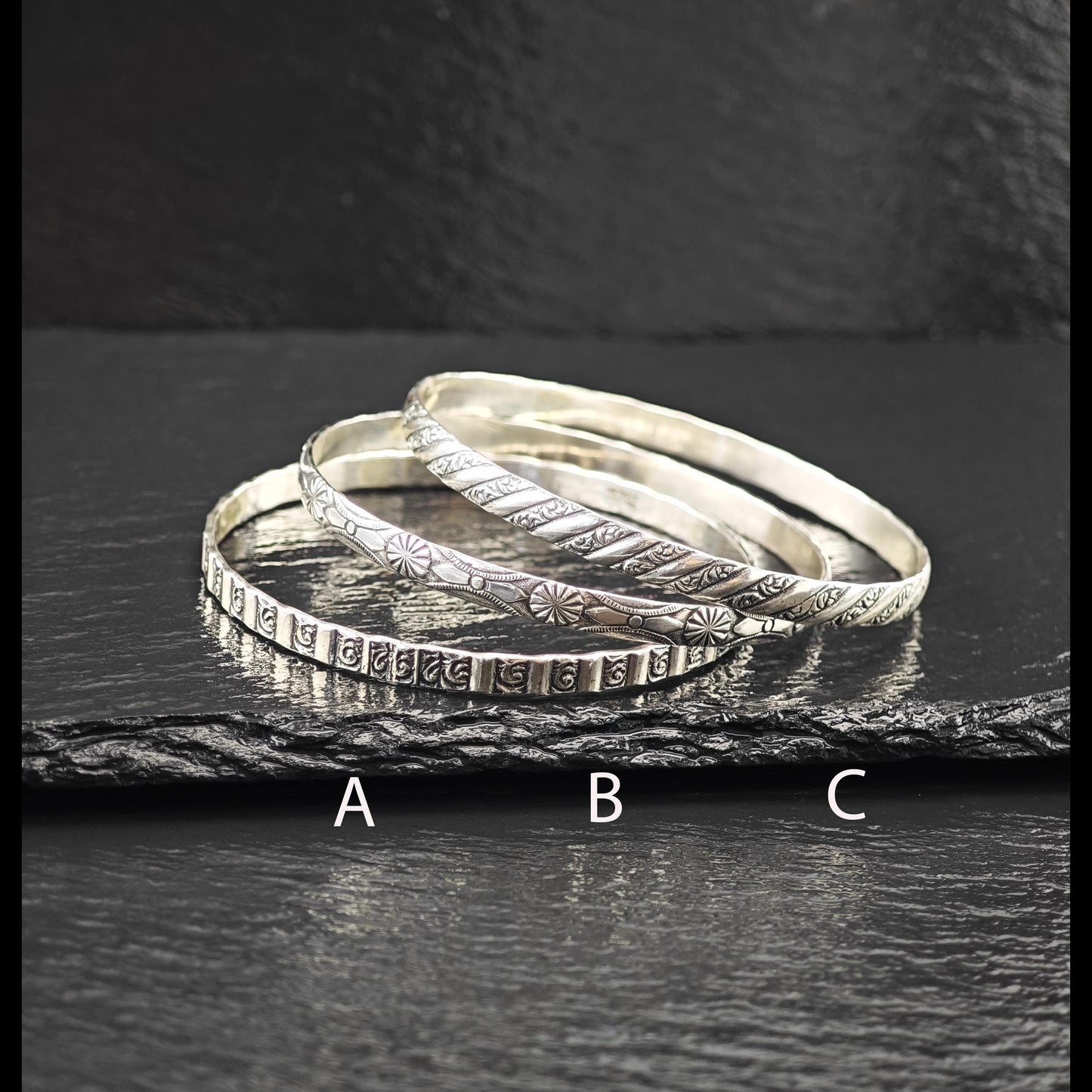 Choice of Stackable Repousse Bangle Bracelet Sterling Silver