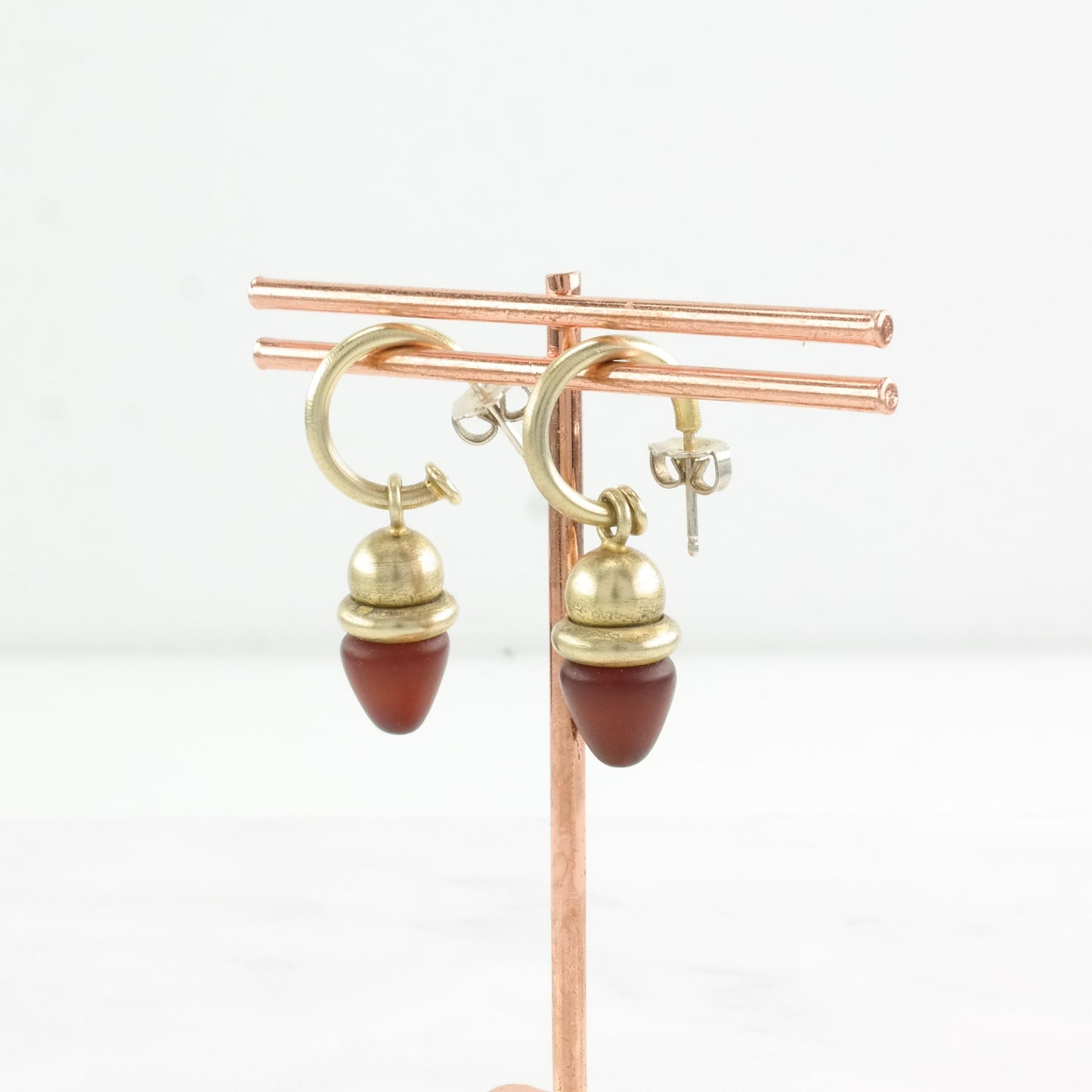 Sterling Silver Brown Wood Brass Toned Earrings Stud, dangle