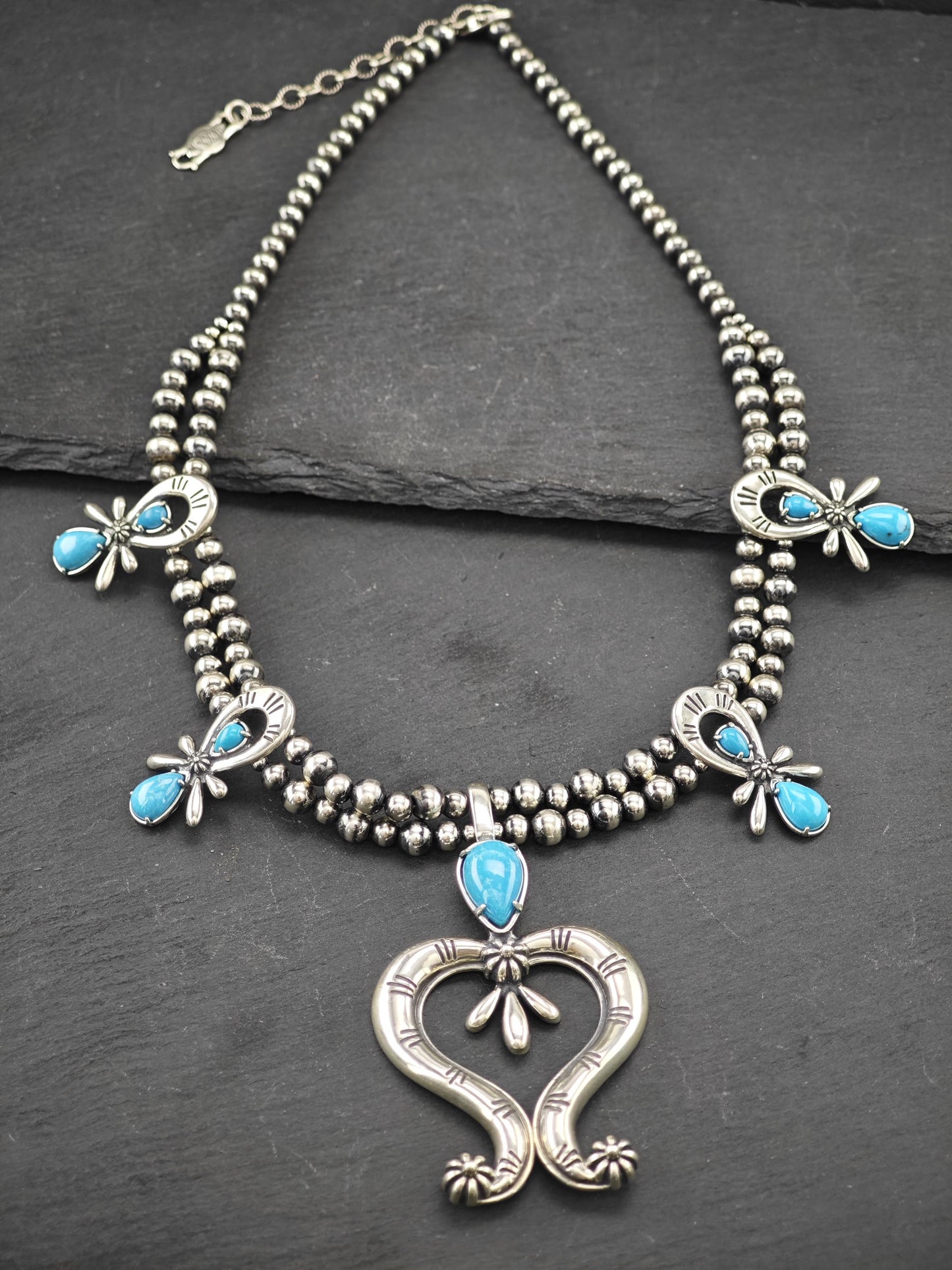 American West, Carolyn Pollack, Floral Squash Blossom Necklace Sterling Silver