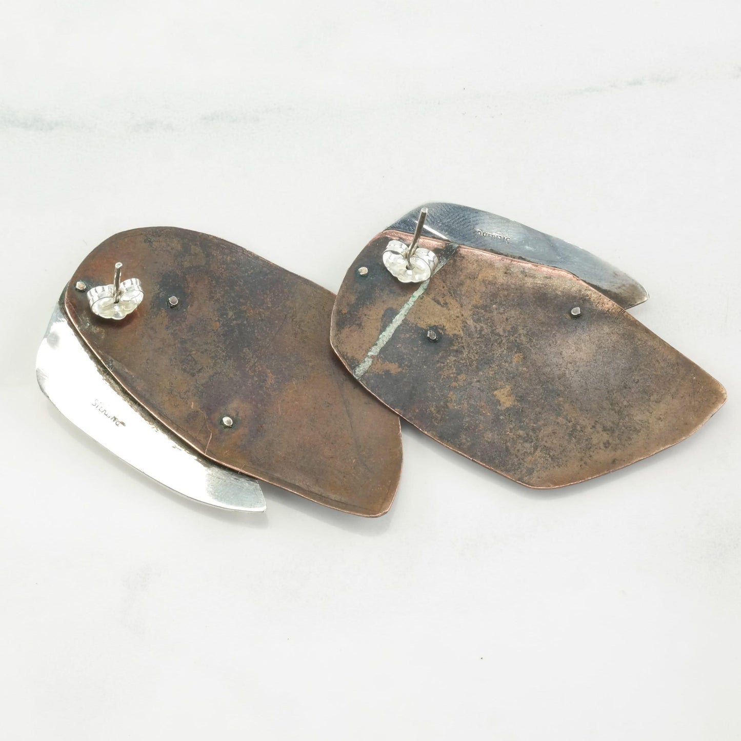 Studio Abstract Stud Earrings Sterling Silver, Copper Textured,