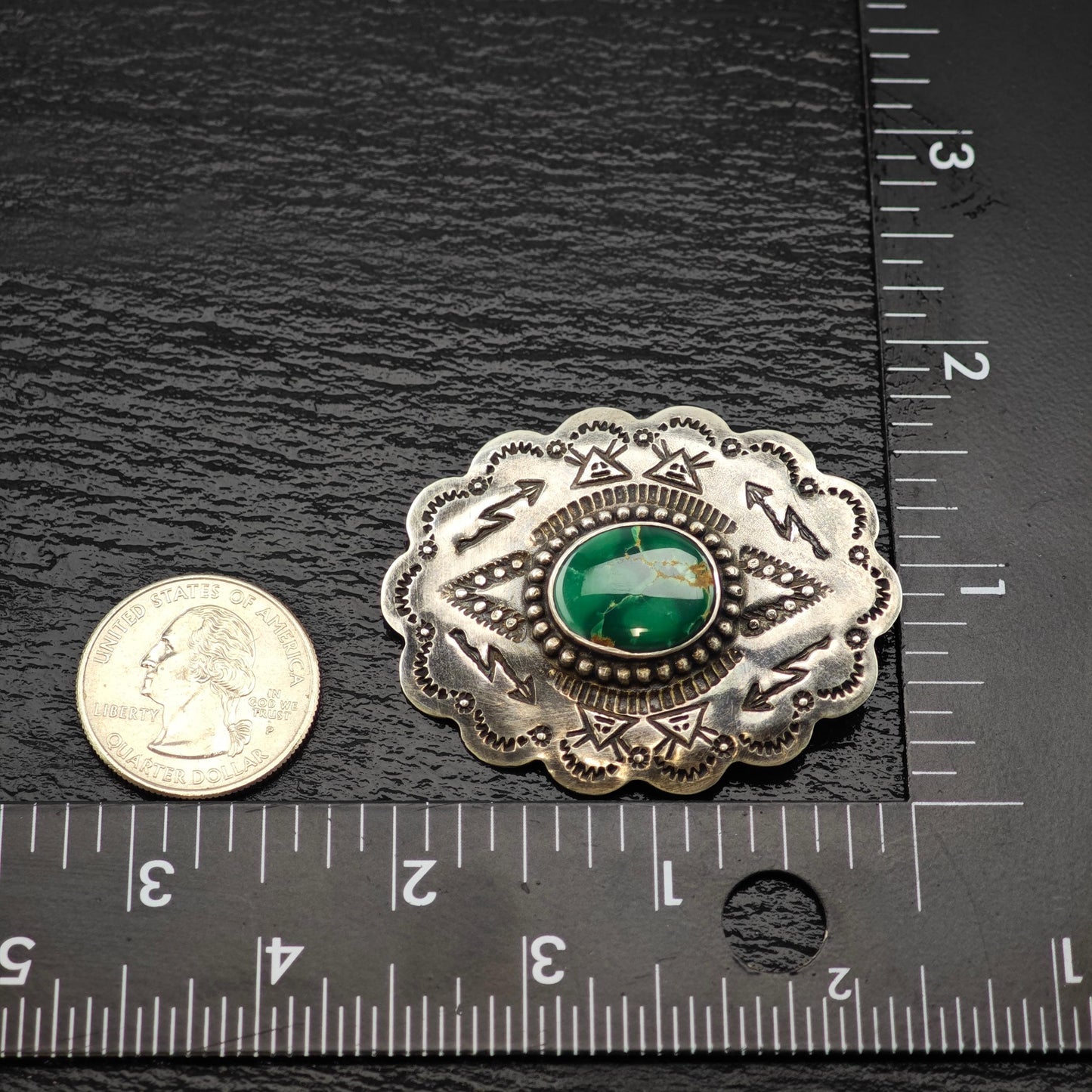 Vintage Native American Sterling Silver Brooch Stamped Green Turquoise
