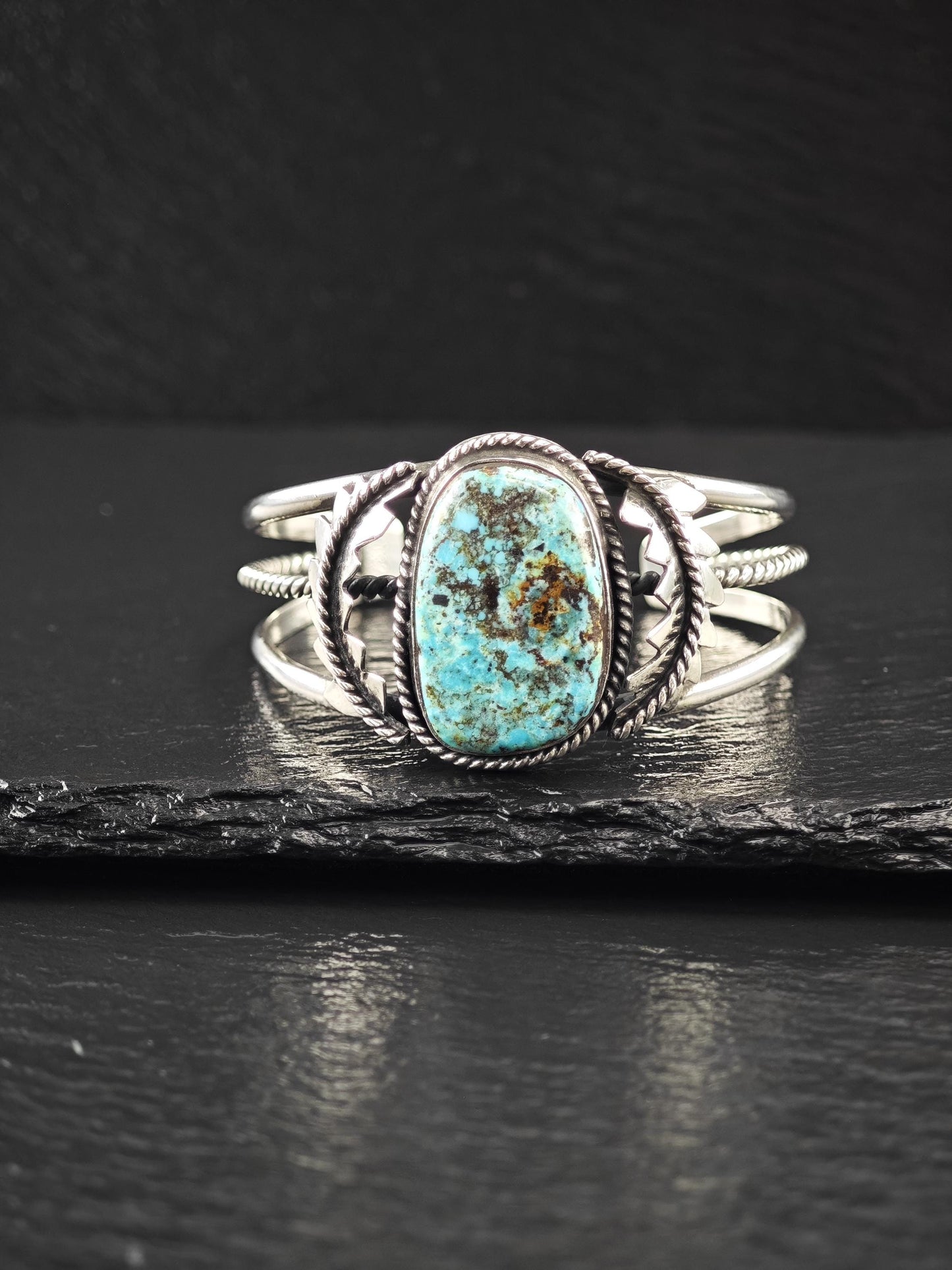 Vintage Southwest, Natural Turquoise Cuff Bracelet Sterling Silver