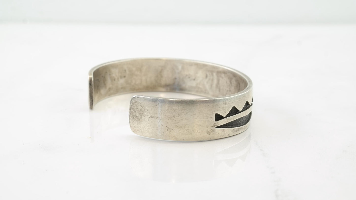Vintage Hopi Sterling Silver Overlay Cuff Bracelet, Native American, Southwestern Jewelry, Signed Phillip Honanie, 1970s