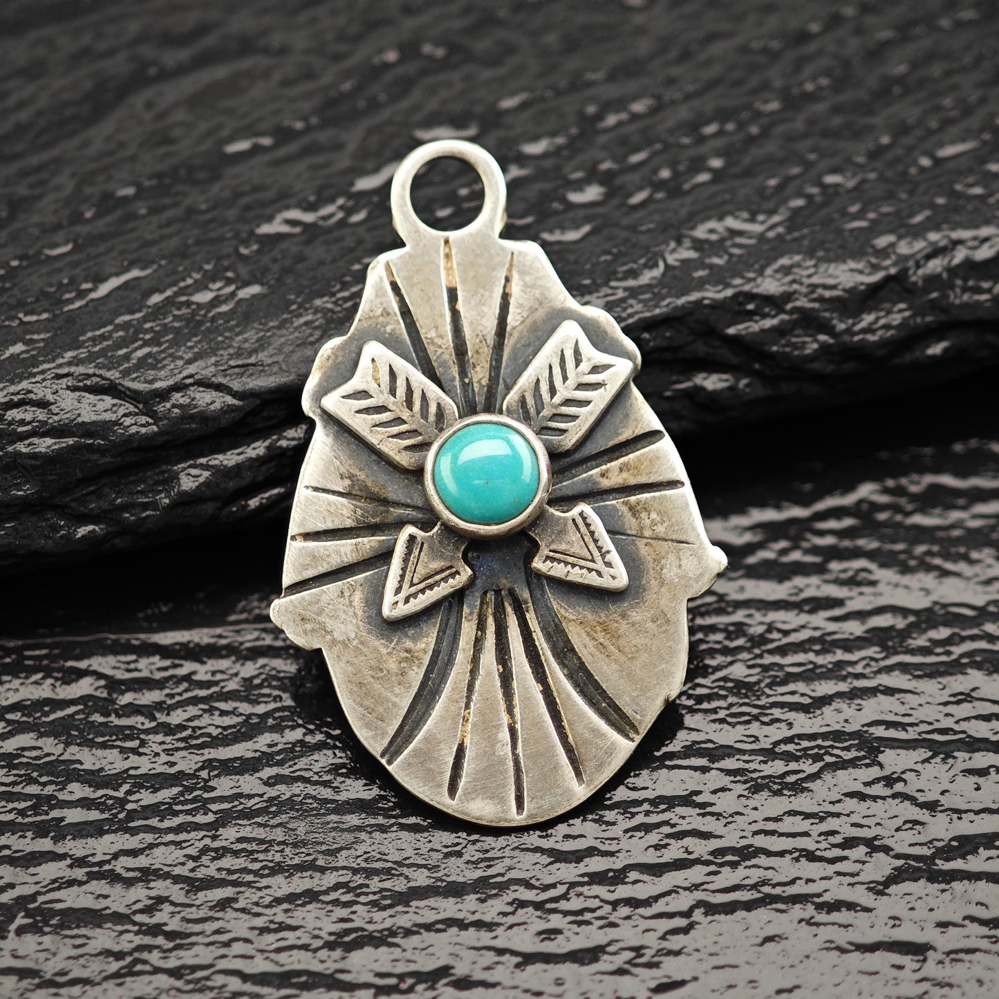 Vintage Native American Turquoise Pendant Sterling Silver