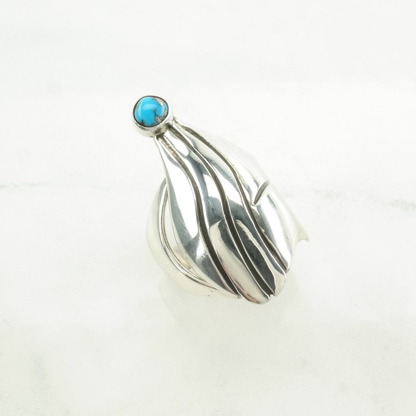 Vintage Native American Silver Ring Turquoise Modernist Sterling Blue Size 10 1/2