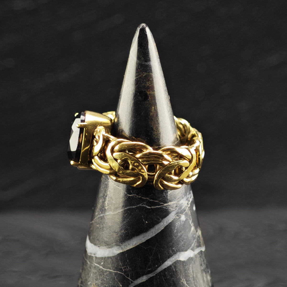 Smoky Quartz Gold-Plated Woven Band Sterling Silver Ring Sz 6 1/2 R6837
