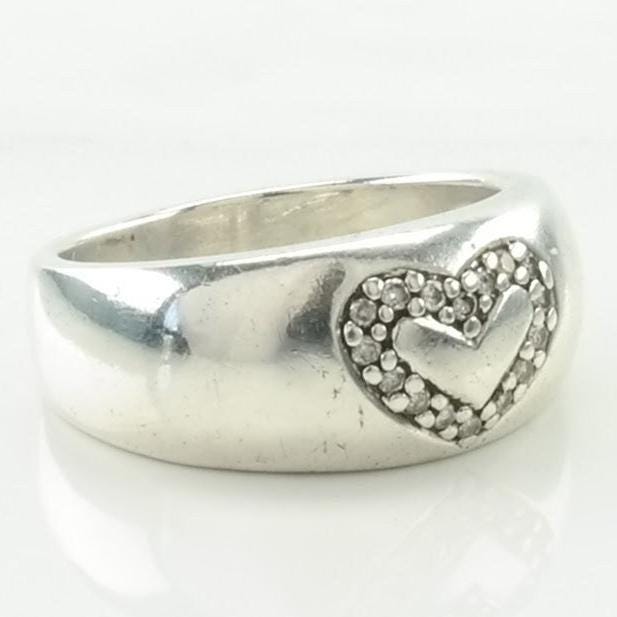 Vintage .15 cttw Silver Ring Diamond Heart, Inlay Sterling Size 7