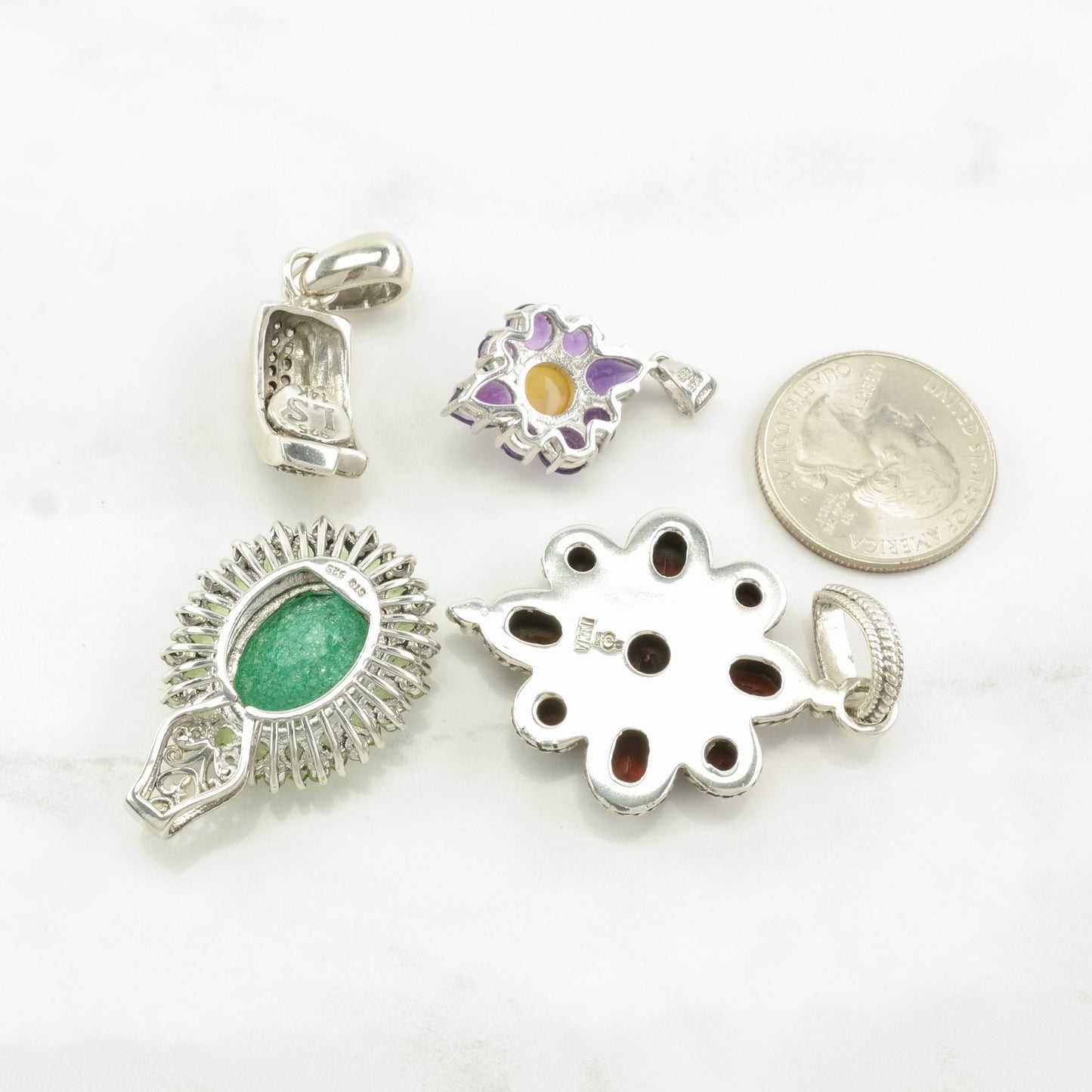 Vintage Choice Of Multi Gemstone Sterling Silver Pendant
