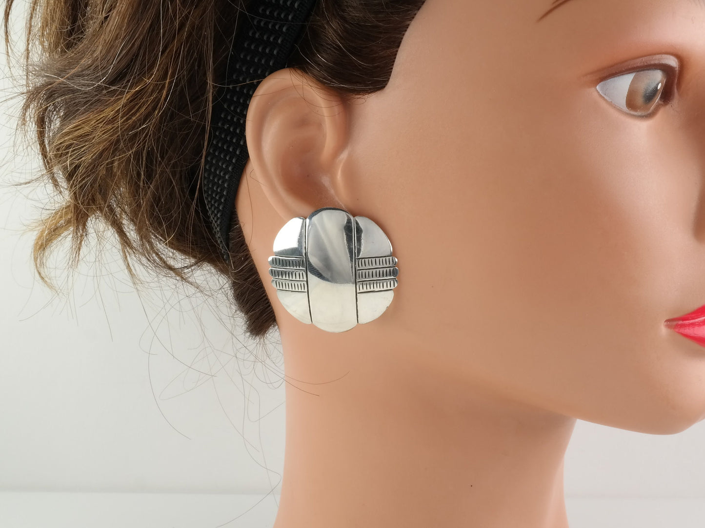 Native American Sterling Silver Shield Earrings Stud