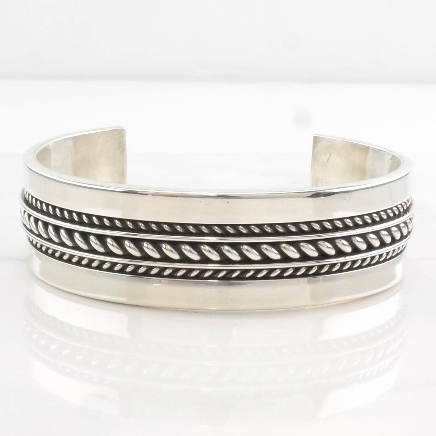 Vintage Tom Hawk Cuff Bracelet Navajo Sterling Silver Braided Rope