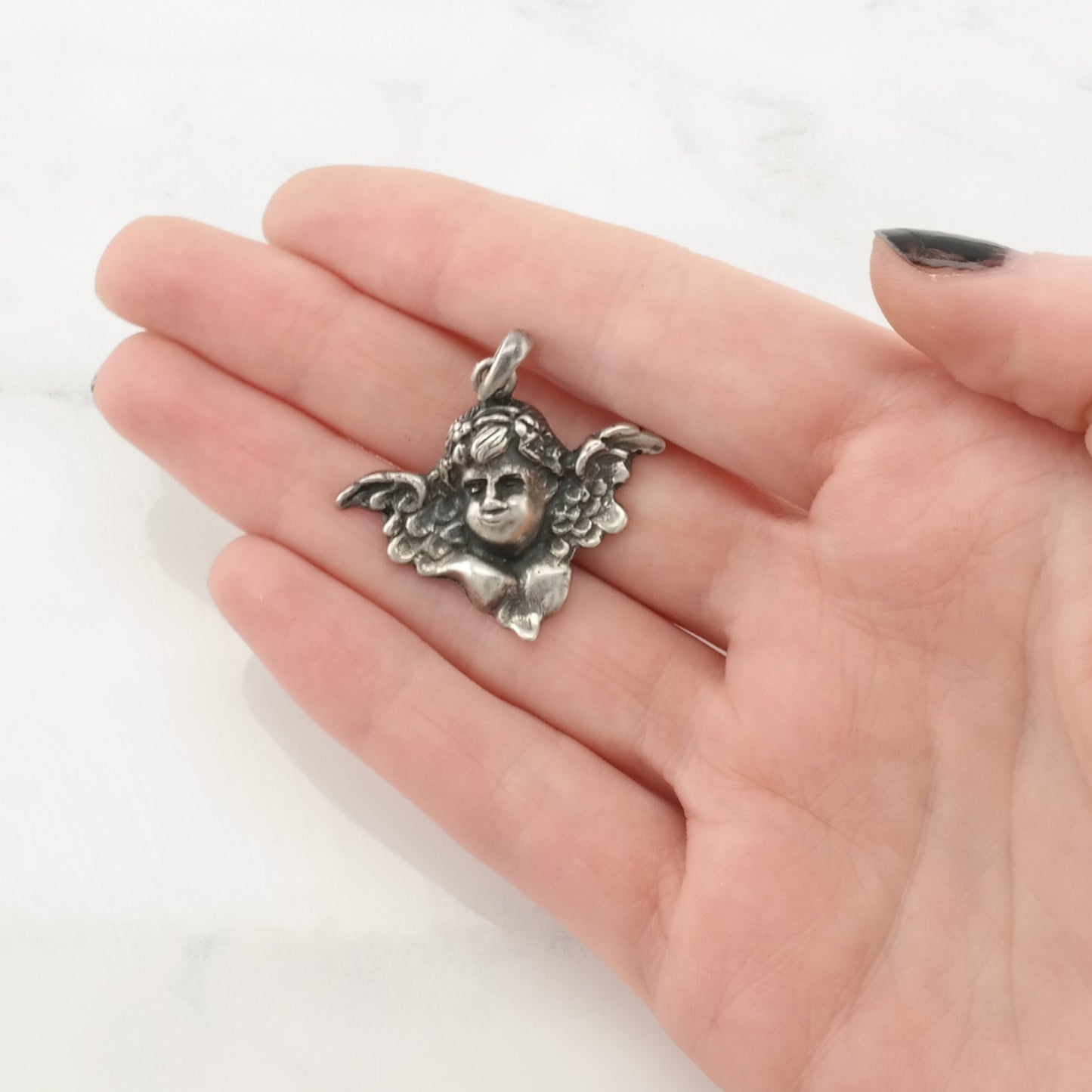 Vintage Cupid Bust Sterling Silver Pendant
