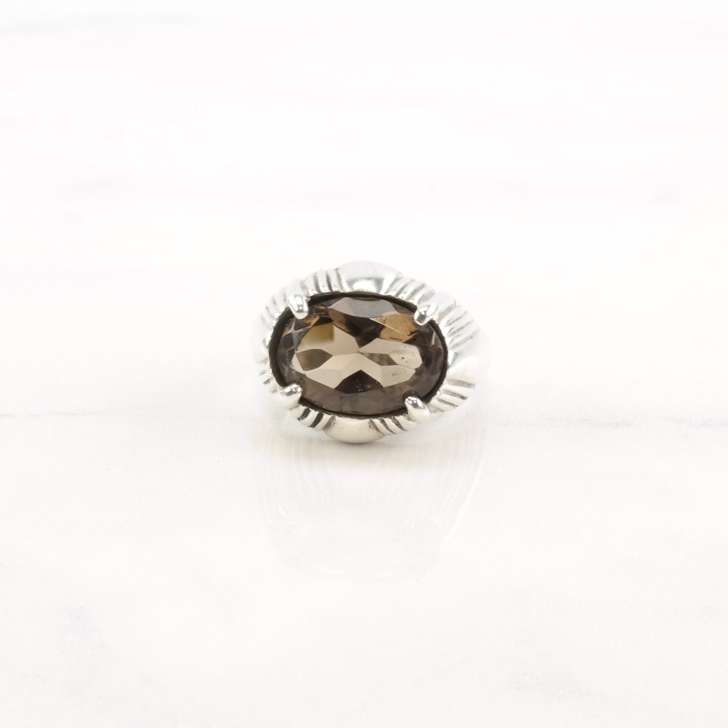 Vintage Kabana Silver Ring Smoky Quartz Sterling Size 5 3/4