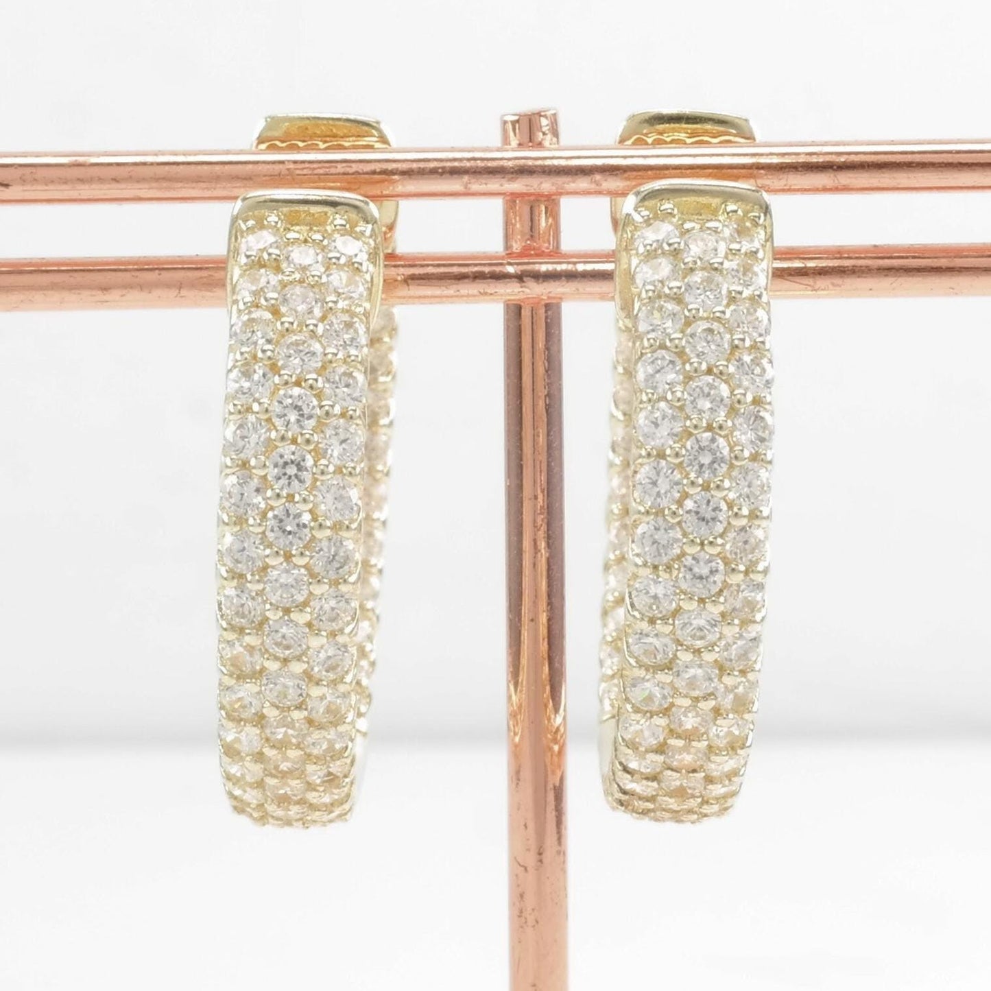 Sonia B Sterling Silver Gold, White CZ Gold Tone Earrings Hoop