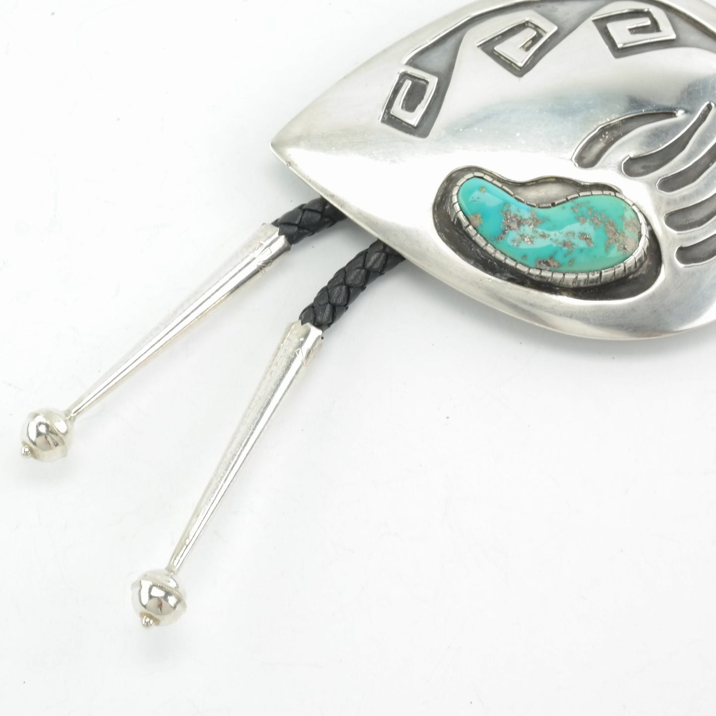 Vintage Navajo Sterling Silver Bolo Tie, Turquoise Bear Paw, Native American Jewelry, Southwestern Style, Mens Bolo Tie, 1970s
