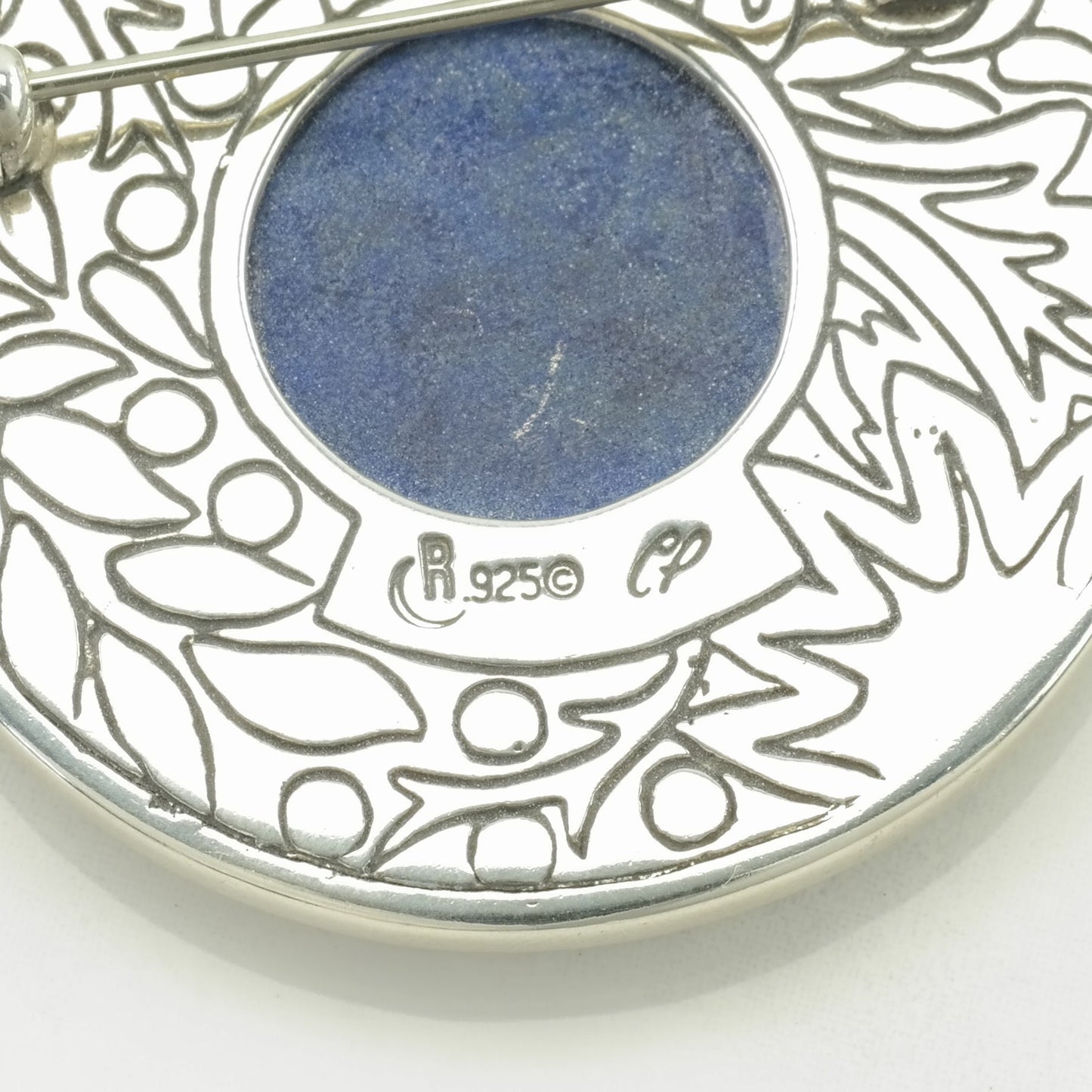 Vintage Carolyn Pollack Lapis Lazuli Inlay, Floral Sterling Silver Pendant