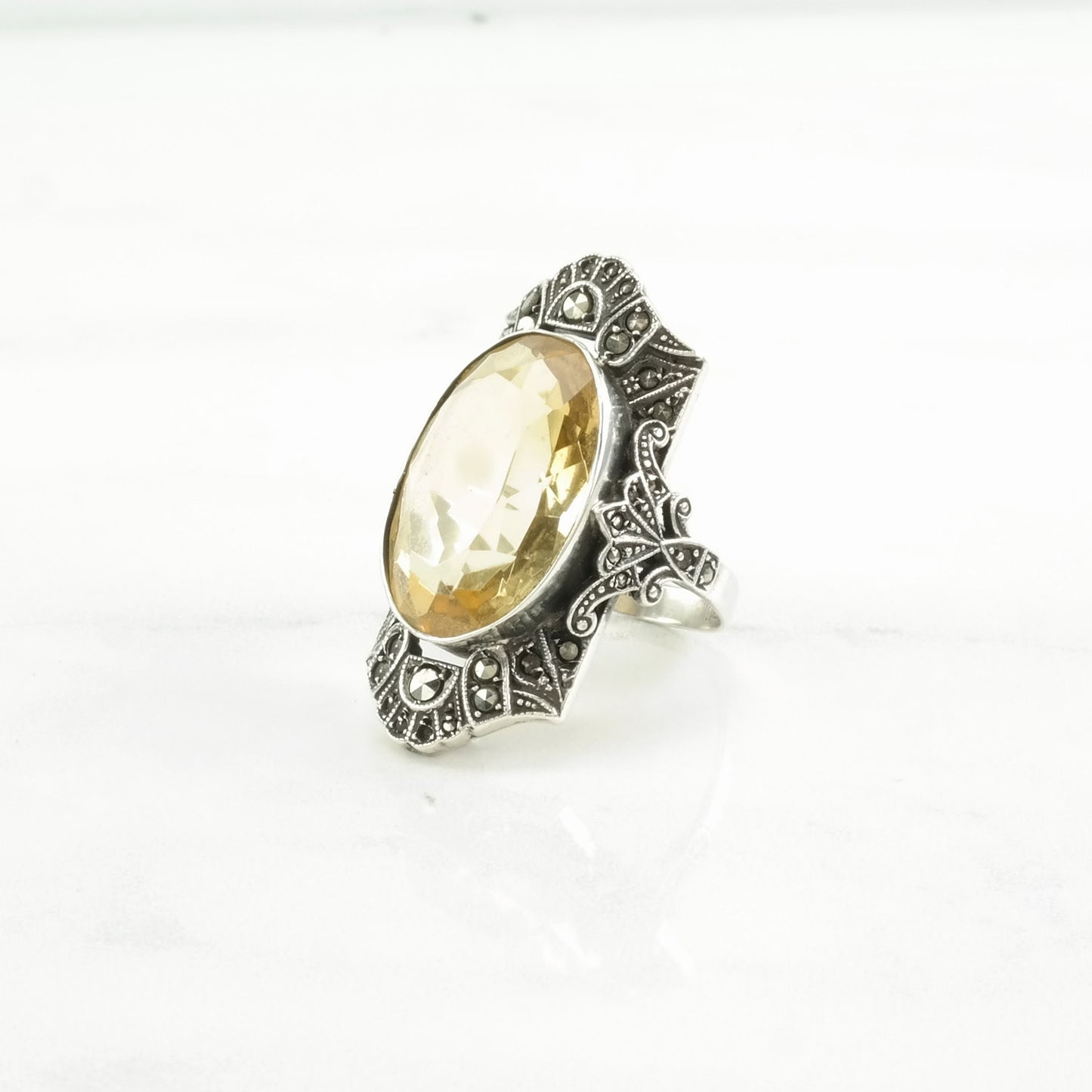 Vintage Art Deco, Germany Silver Ring Citrine Sterling Yellow Size 7 3/4