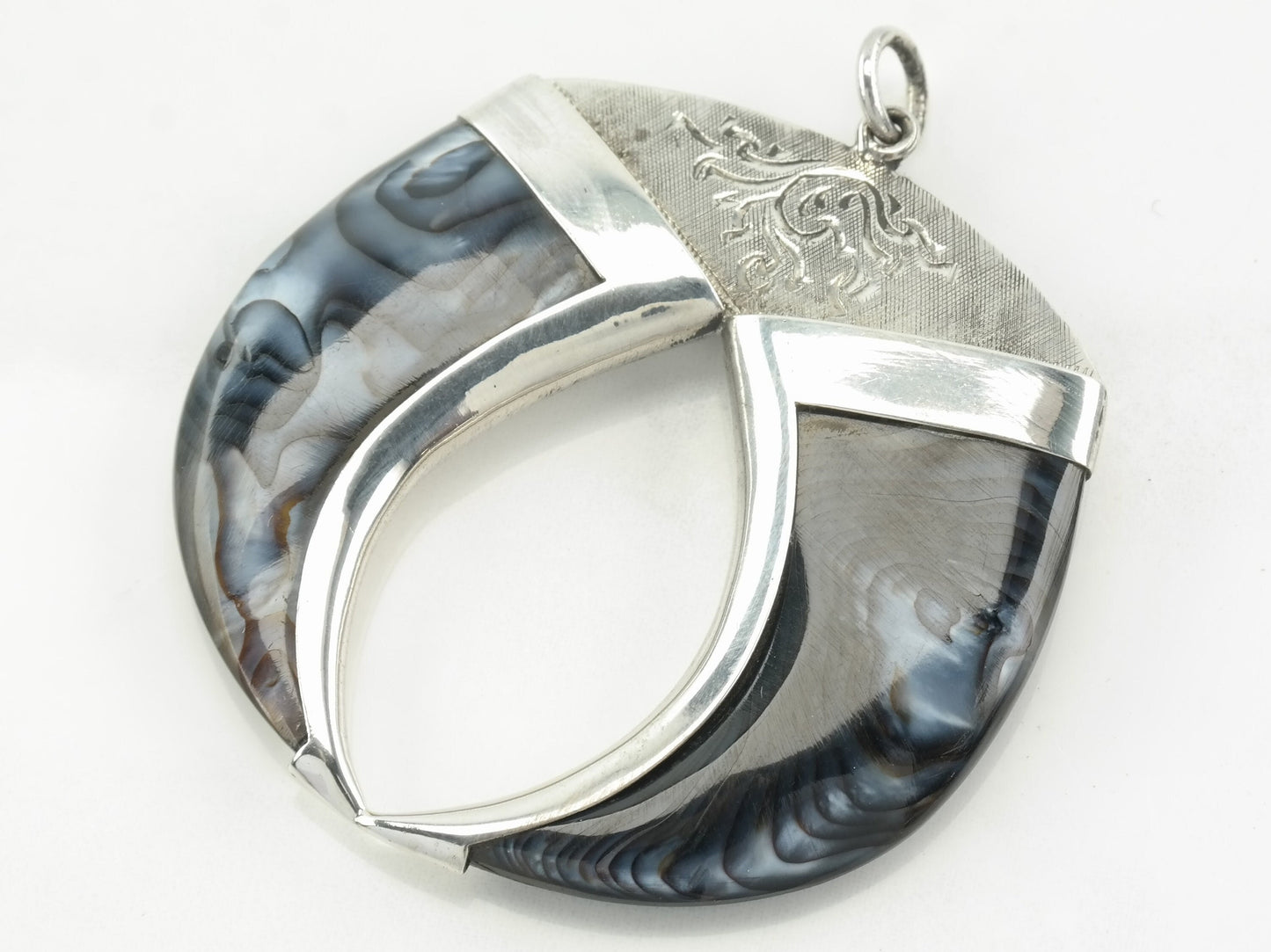 Vintage Abalone Faux Claw Sterling Silver Pendant