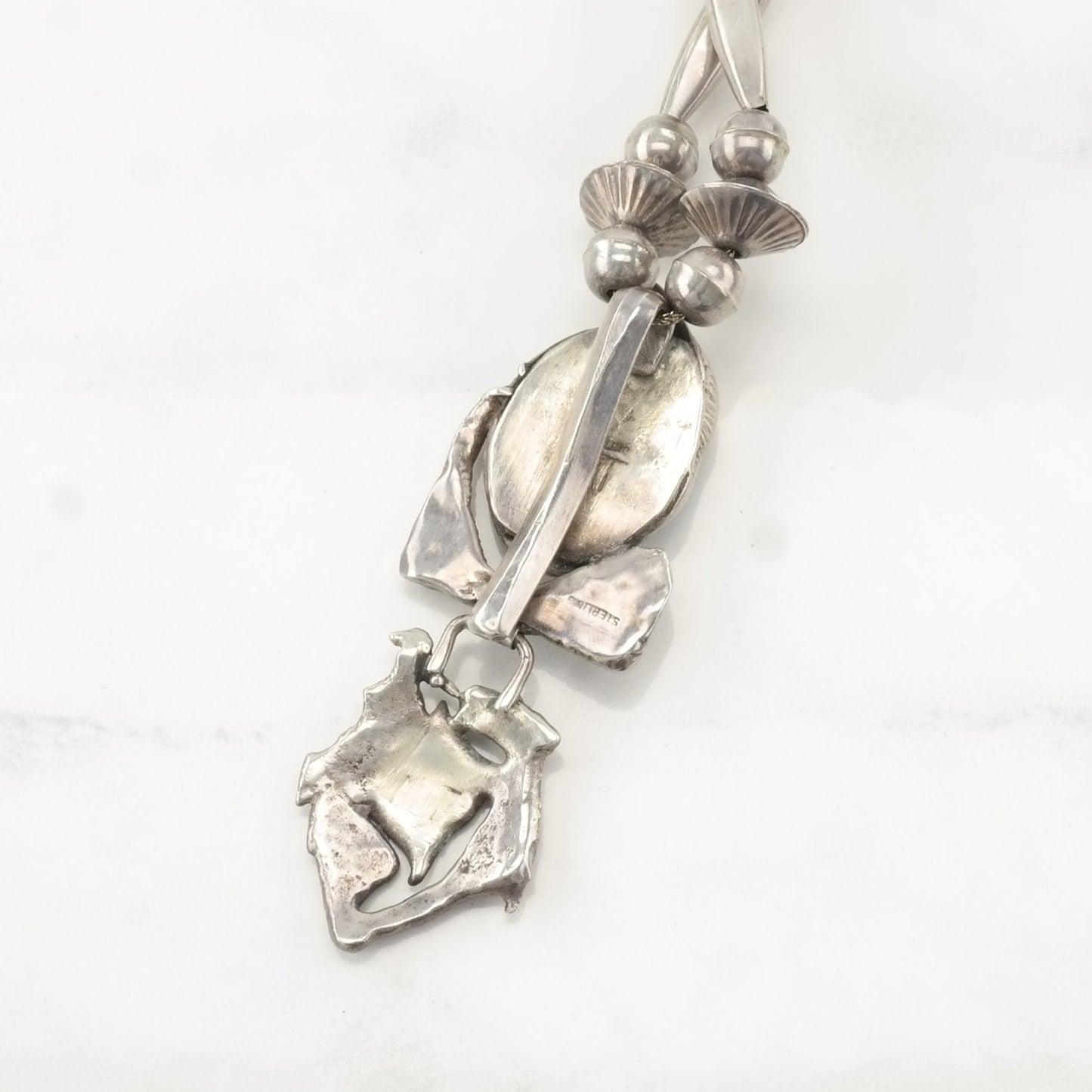 Vintage Native American Sterling Silver Blue Turquoise Brutalist Beaded Necklace