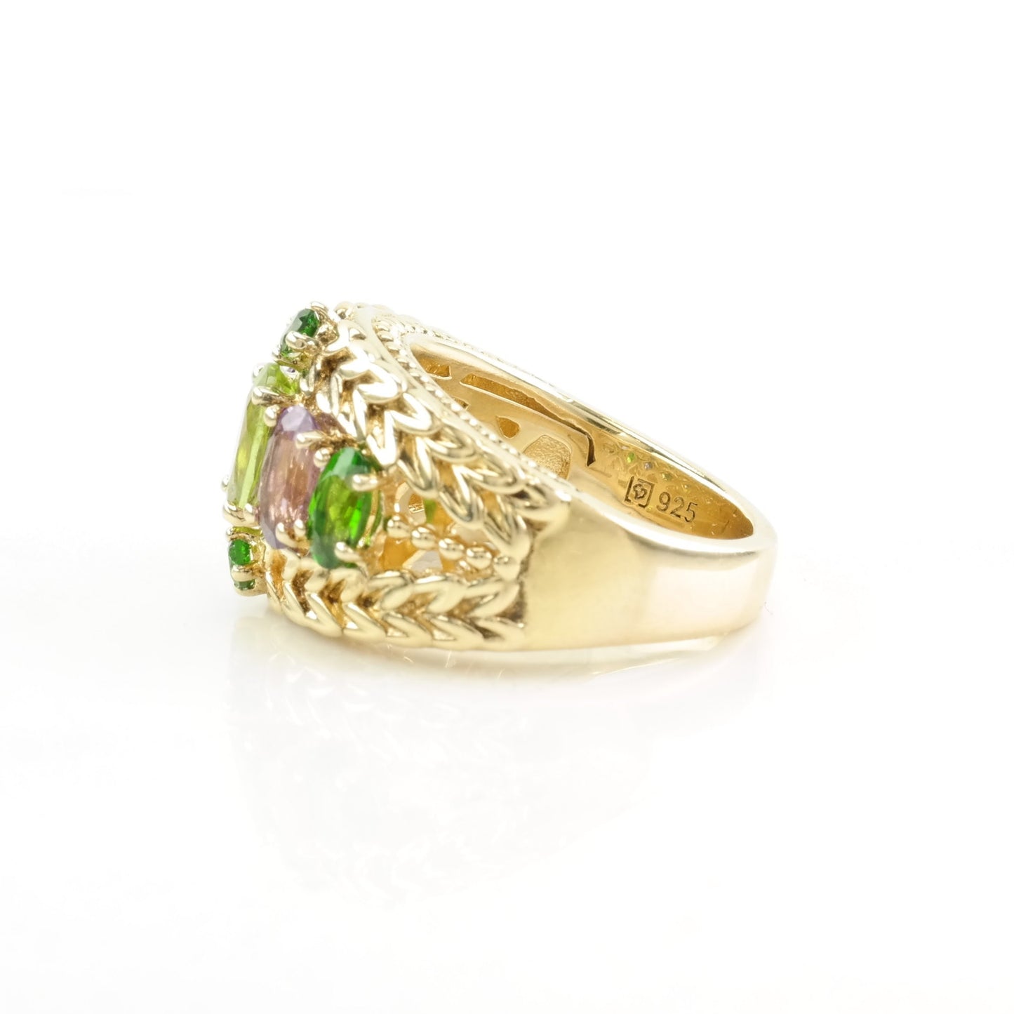 Vintage Michelle Albala Silver Ring Peridot Amethyst, Chrome Diopside Sterling Size 5