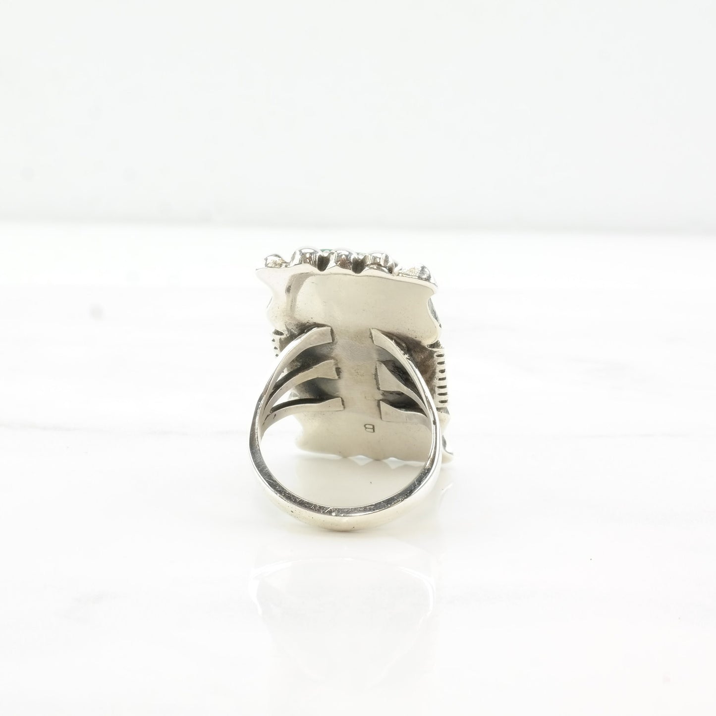 Vintage Navajo Turquoise Ring, Size 8 1/2, Sterling Silver, Blue Turquoise Shadowbox, Signed, Circa 1980s