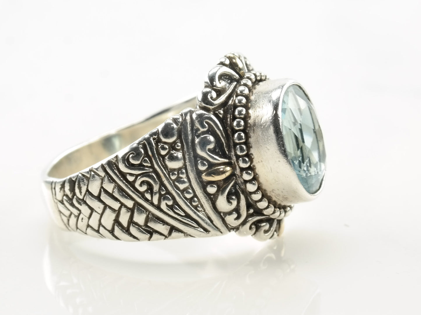 Vintage Robert Manse Silver Ring Topaz 18k Gold Accent Sterling Size 11 1/4