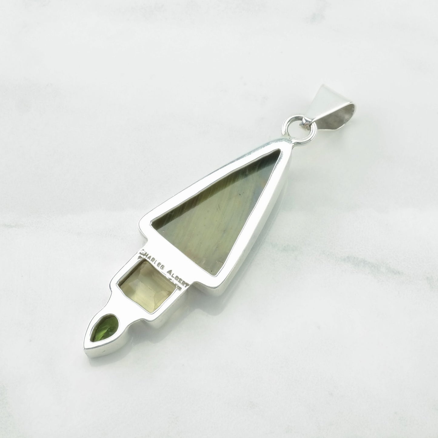 Vintage Charles Albert Citrine, Peridot, Brown Stone Sterling Silver Pendant