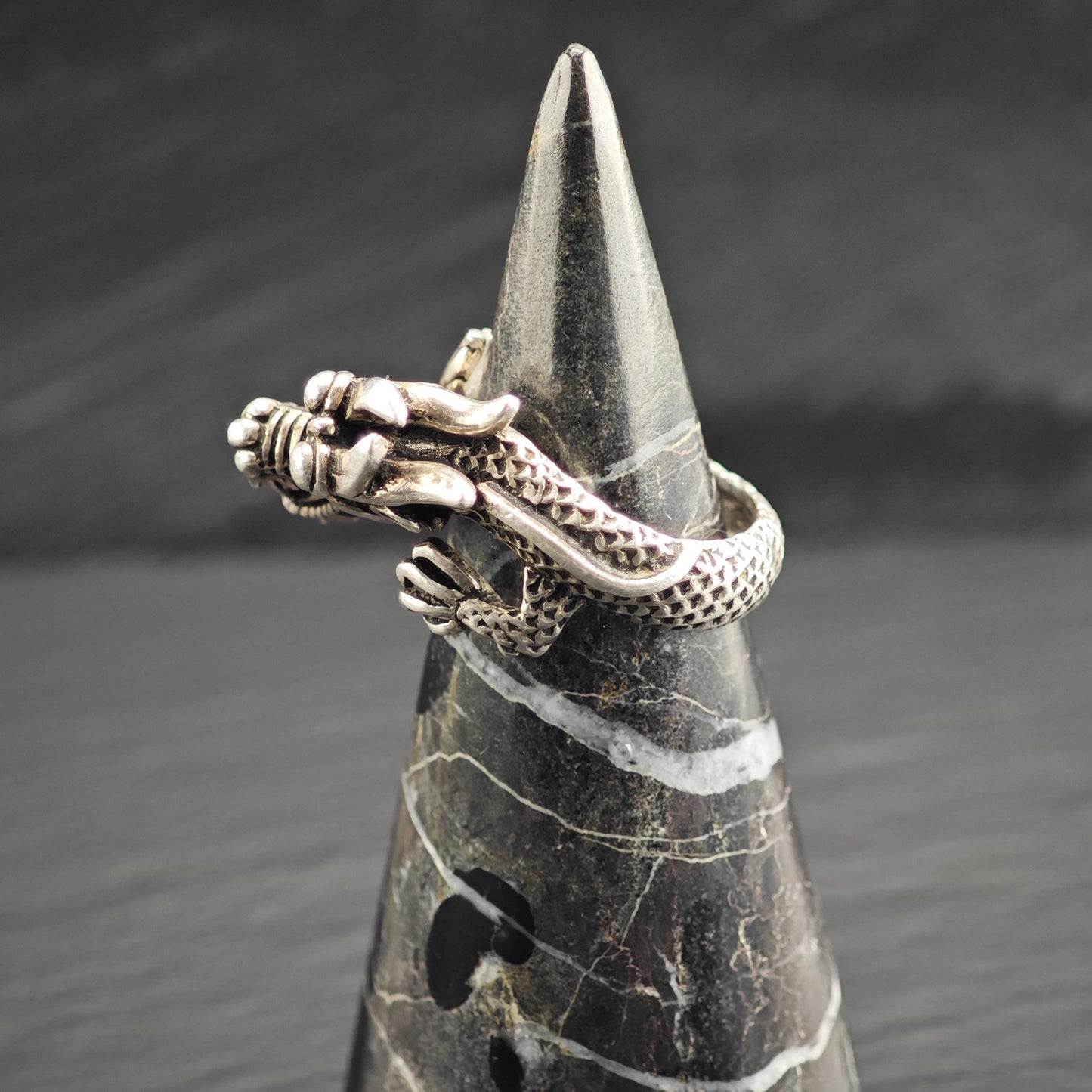 Oxidized Chinese Dragon Bypass Sterling Silver Ring Sz 8 R6717