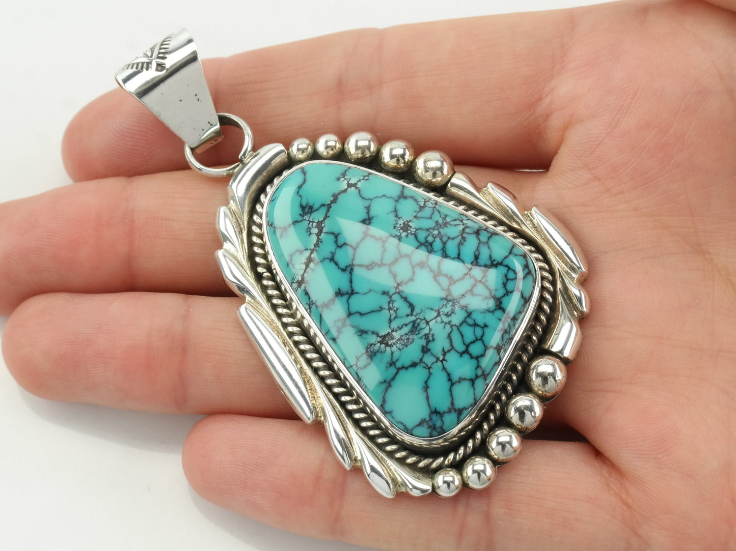Vintage Aaron Toadlena Spiderweb Turquoise Sterling Silver Pendant