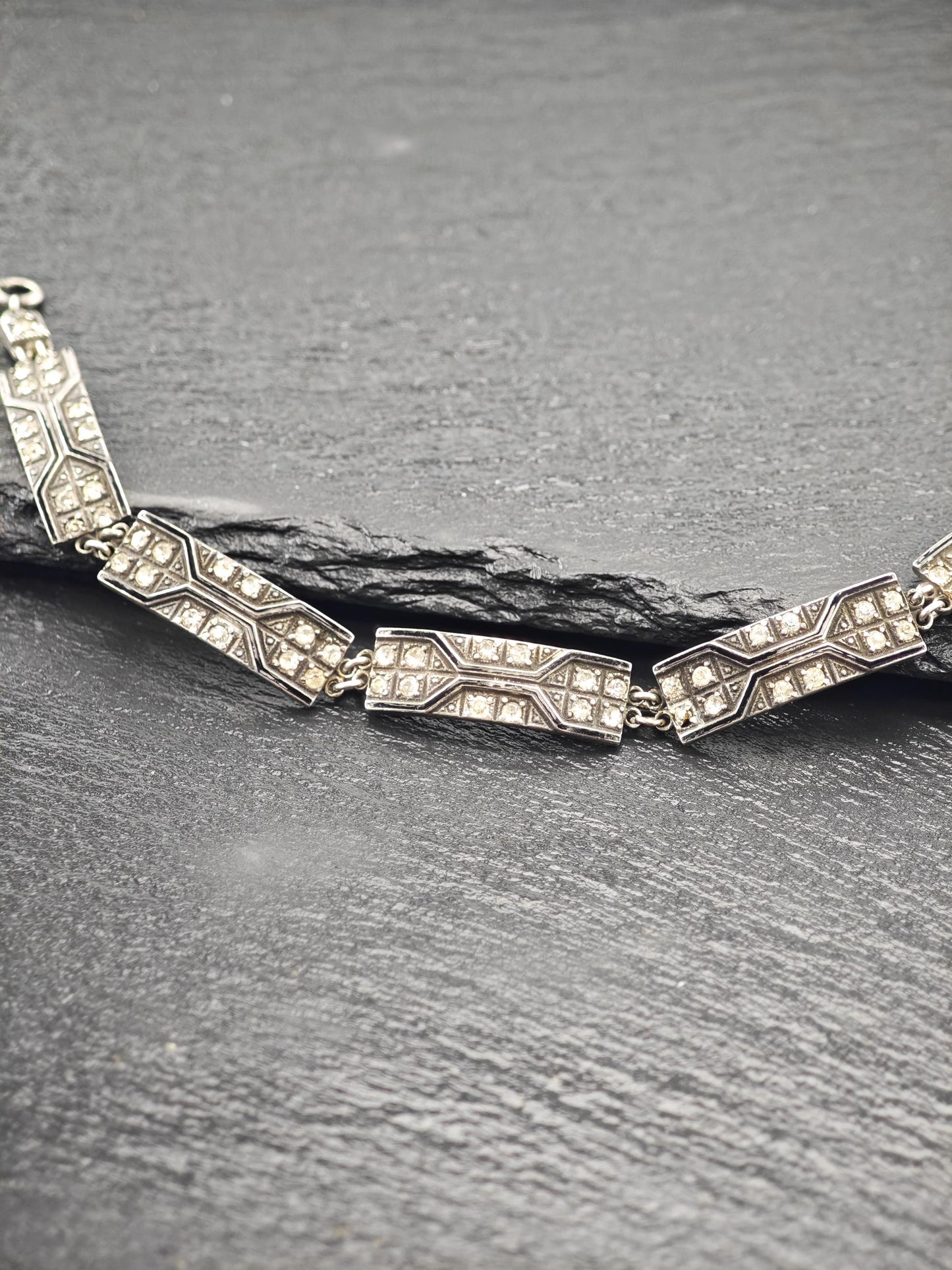 Antique Art Deco Enamel Paste Bracelet Sterling Silver