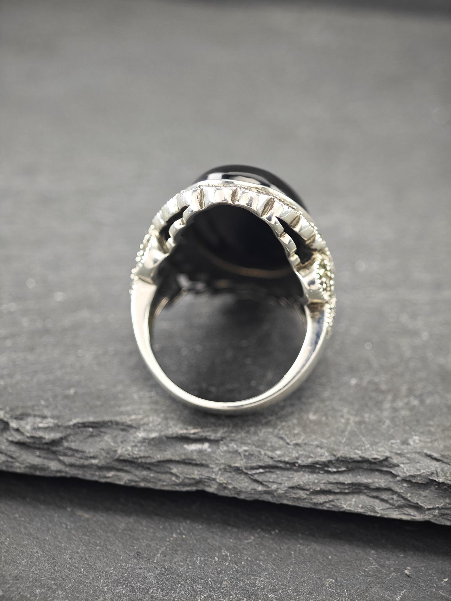 Vintage Black Onyx, Oval Ring Sterling Silver