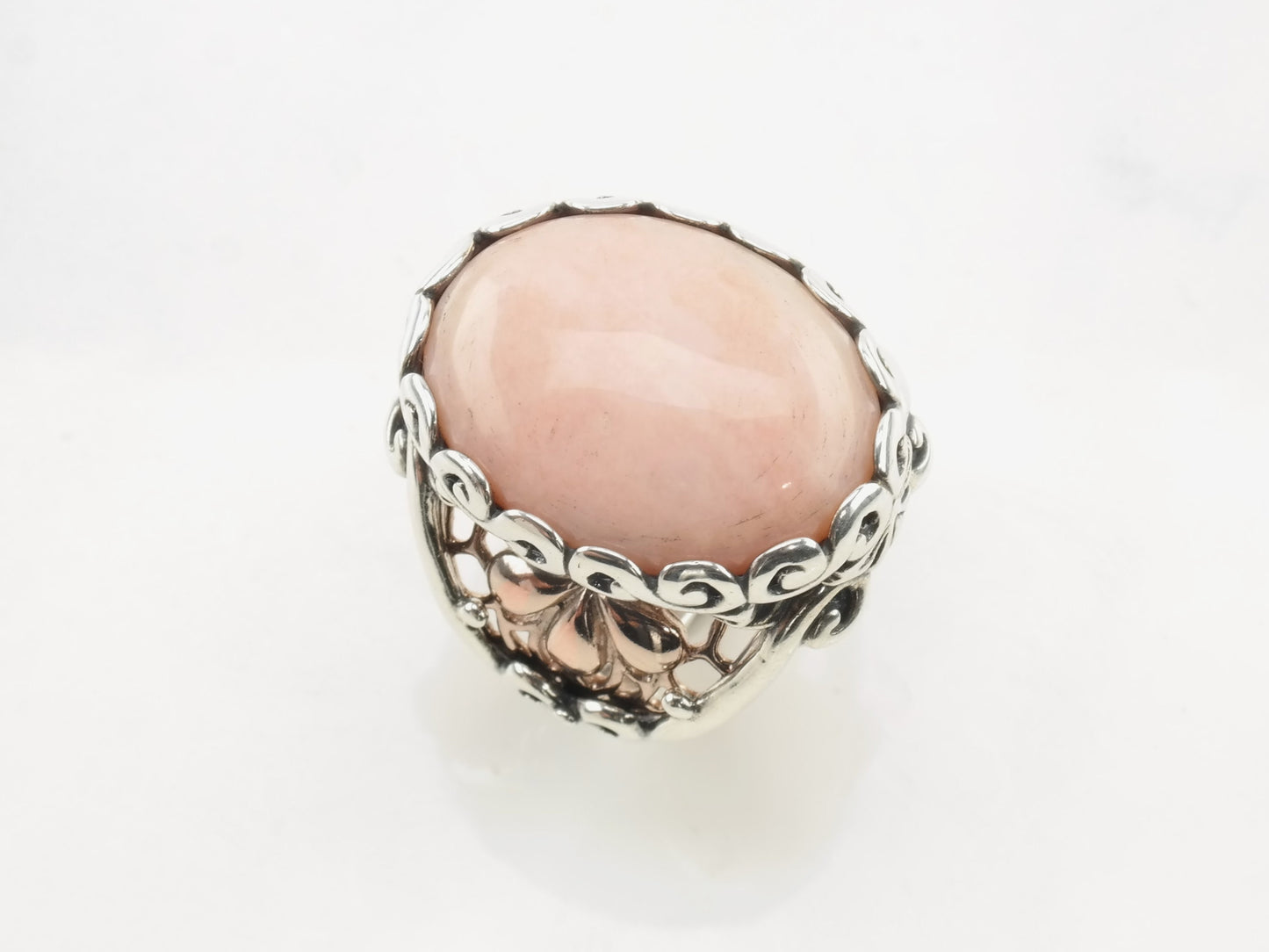 Vintage Relios Silver Ring Rhodonite Oval Copper Filigree Sterling Size 7 1/4